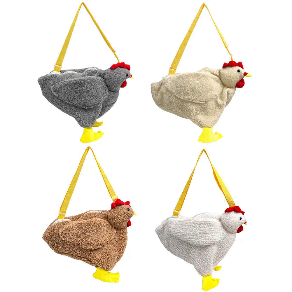 Women Leisure Cartoon Plush Messenger Bags Female Hen Shape Zipper Shoulder Bag Ladies Single Strap Small Handbag