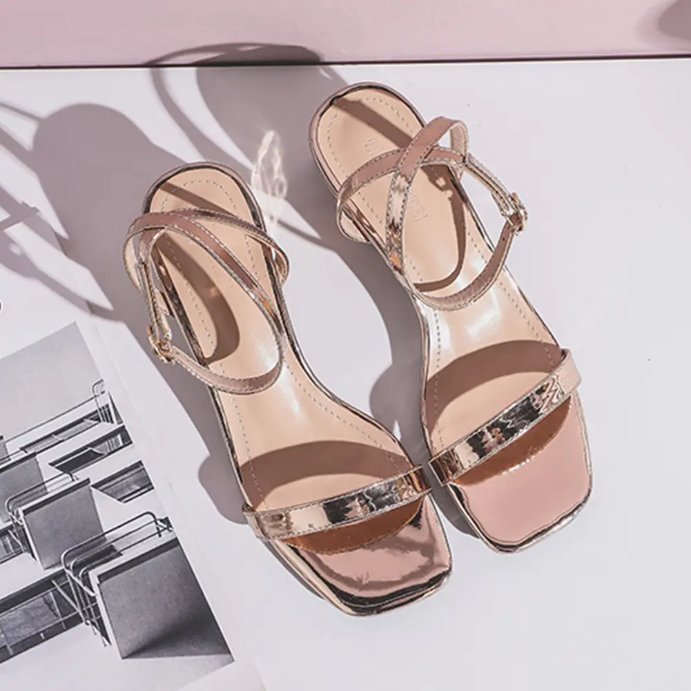 Women All-Match High Heel One-Strap Roman Sandal PU Leather Open Toe Elegant Shoe for Dancing Walking Shopping