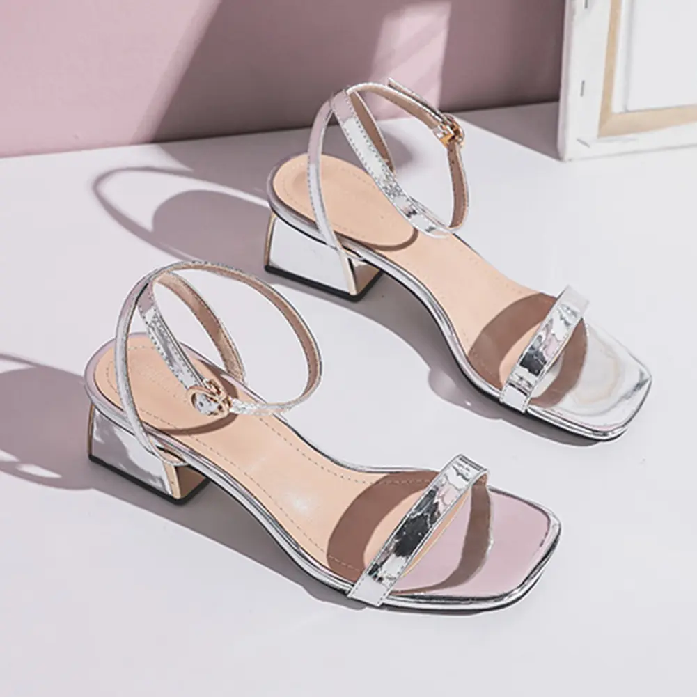 Women All-Match High Heel One-Strap Roman Sandal PU Leather Open Toe Elegant Shoe for Dancing Walking Shopping
