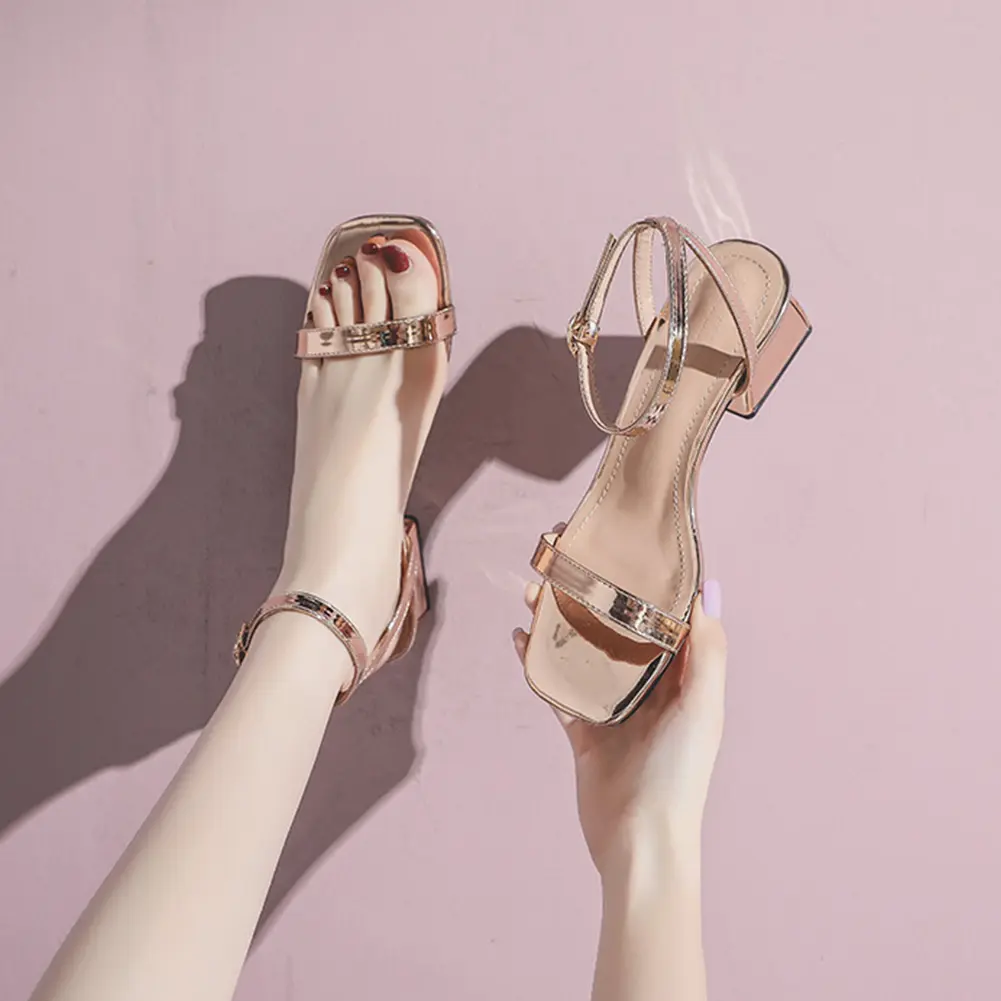 Women All-Match High Heel One-Strap Roman Sandal PU Leather Open Toe Elegant Shoe for Dancing Walking Shopping
