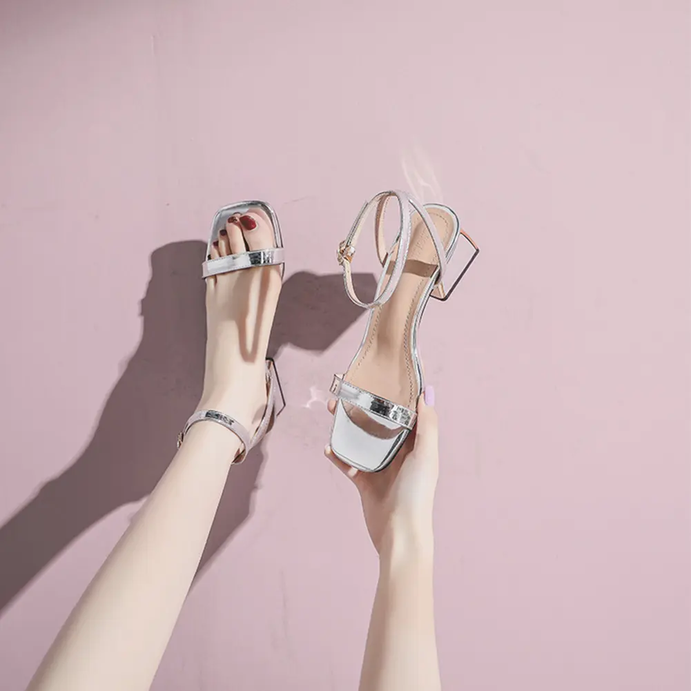 Women All-Match High Heel One-Strap Roman Sandal PU Leather Open Toe Elegant Shoe for Dancing Walking Shopping