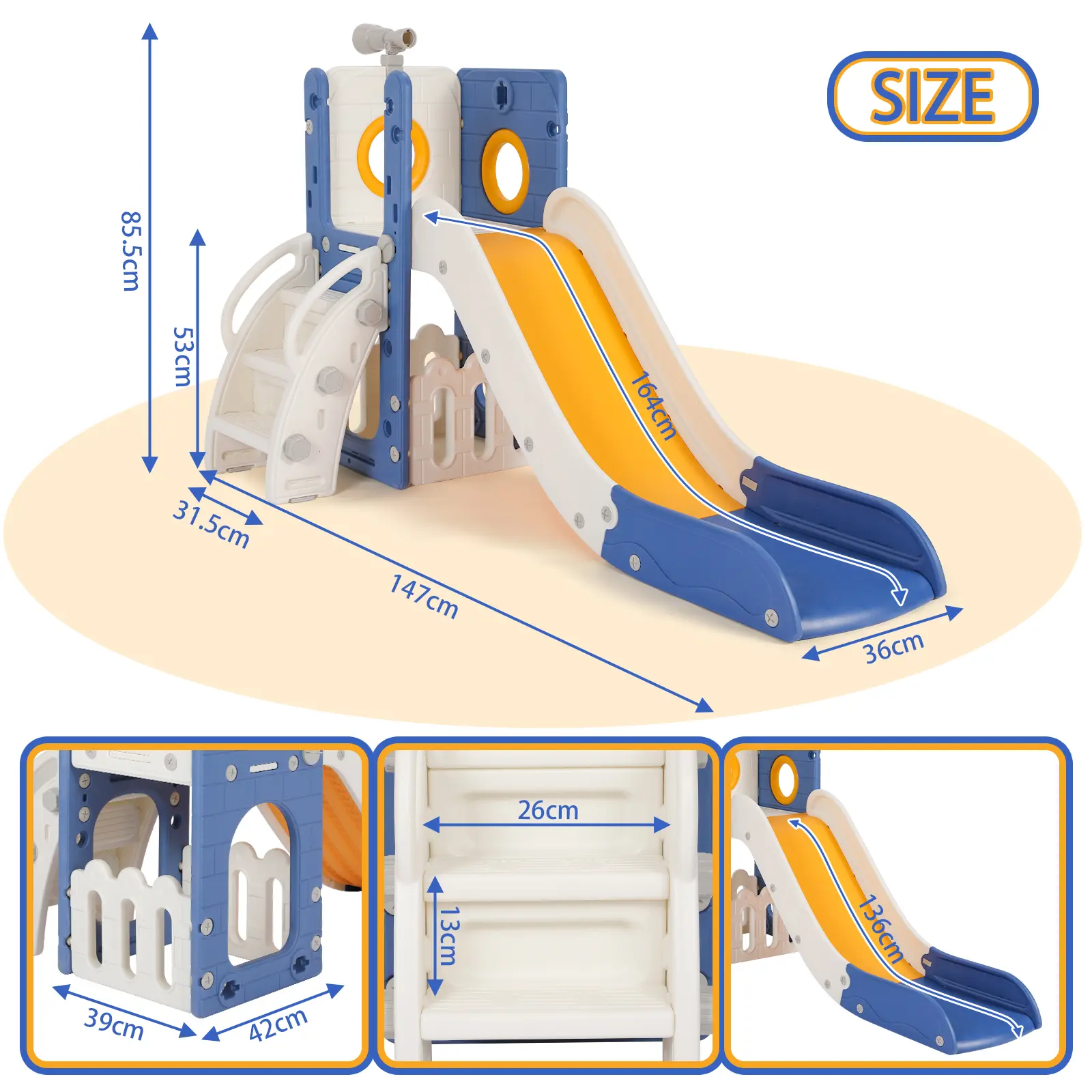 Sturdy Toddler Slide with Basketball Hoop Plastic Kids Slide Climber with Anti-Slip Steps Indoor Outdoor Children Toy Playground