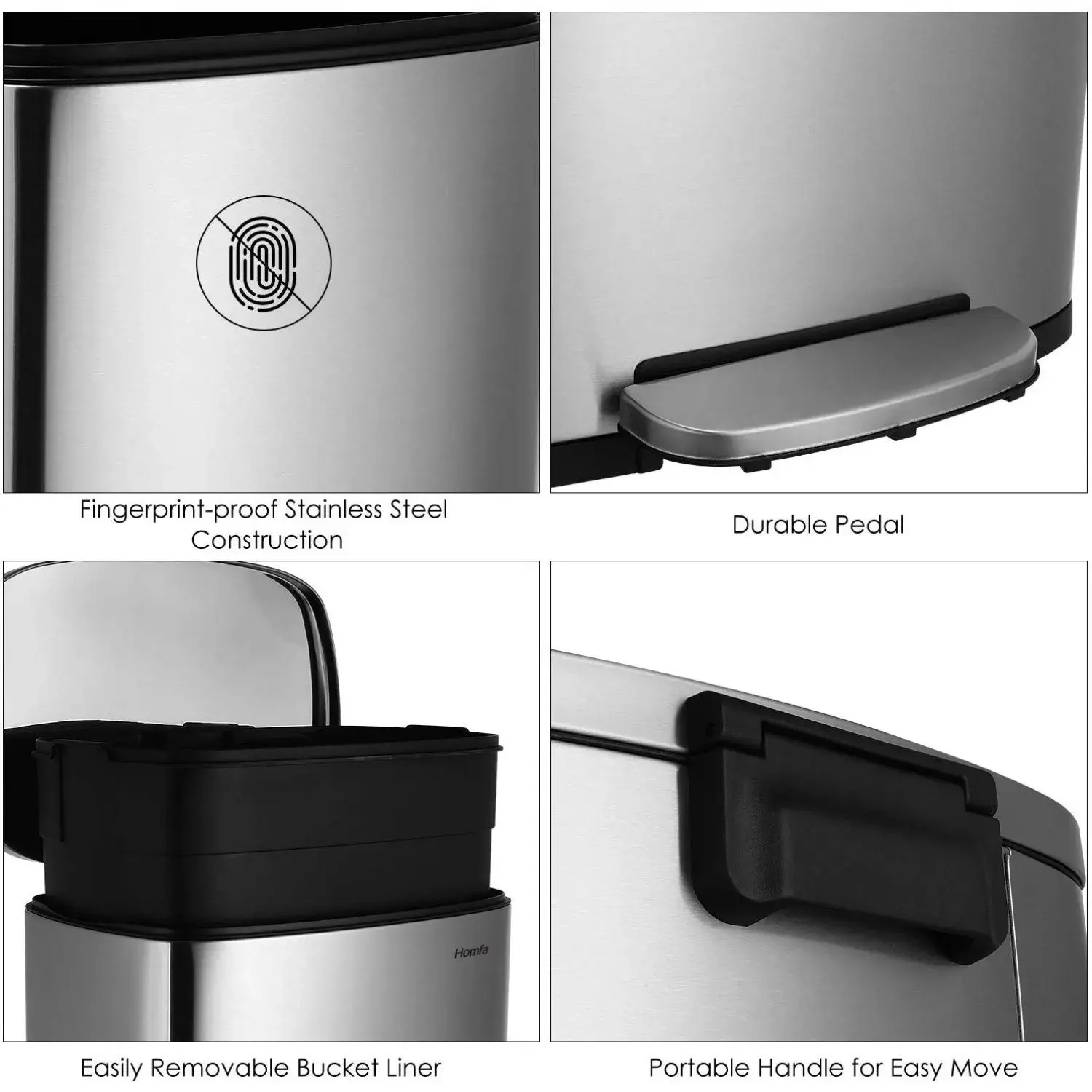 Step Kitchen Trash Can, Stainless Steel 50 Liter Trashcan for Home Office Bedroom Garage Living Room Bathroom