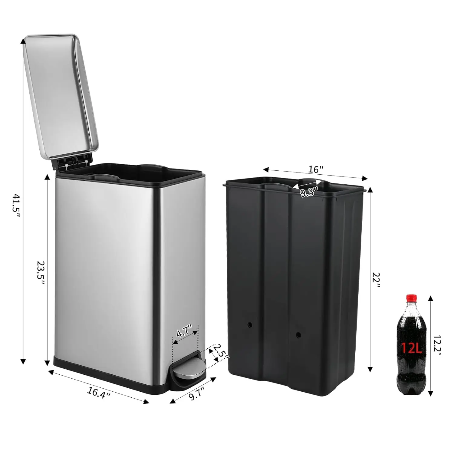 13.2 Gal Slim Kitchen Trash Can with Lid, 50L Stainless Steel Garbage Can,Large Kitchen Rubbish Can, Step Trash Bin w/Foot Pedal