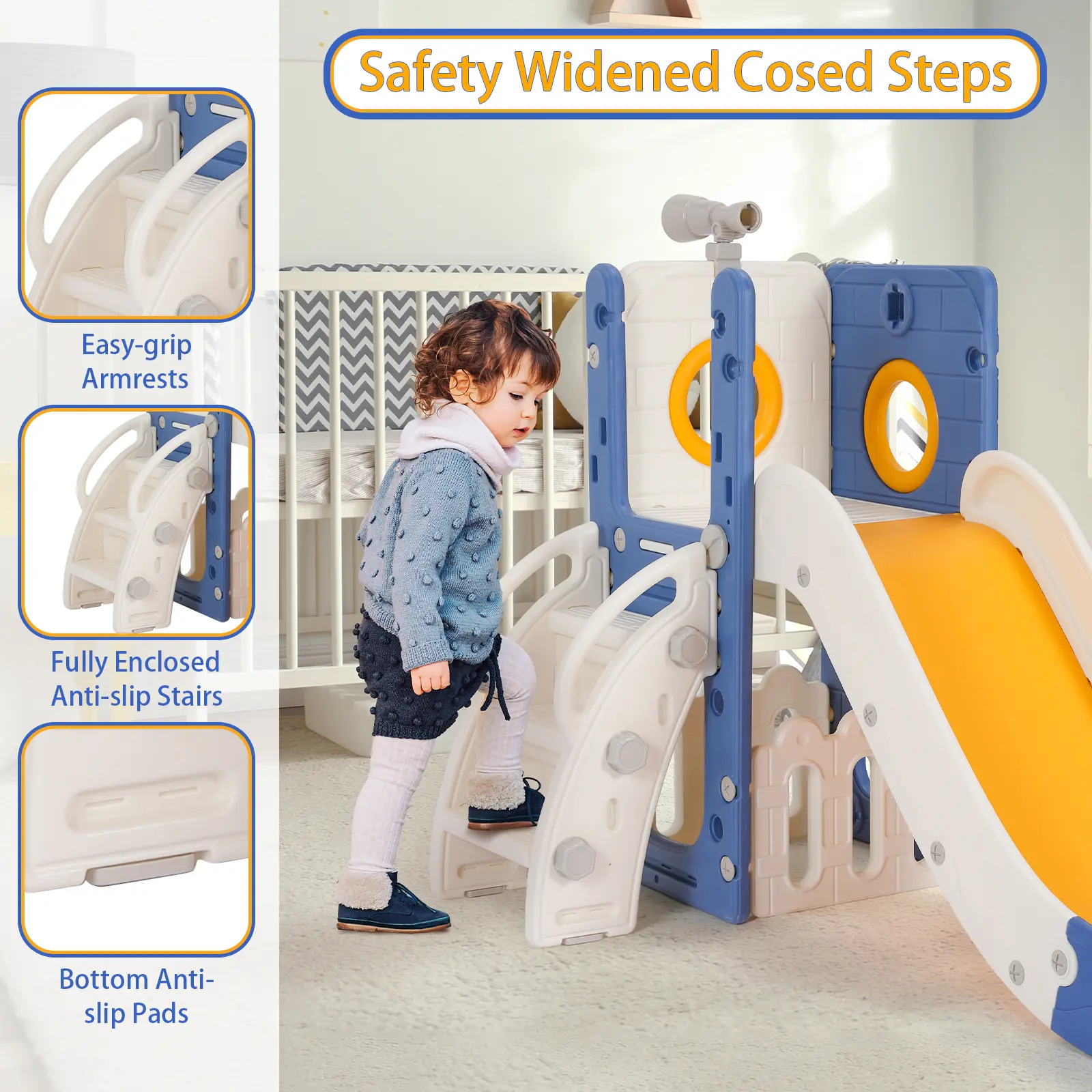 Sturdy Toddler Slide with Basketball Hoop Plastic Kids Slide Climber with Anti-Slip Steps Indoor Outdoor Children Toy Playground