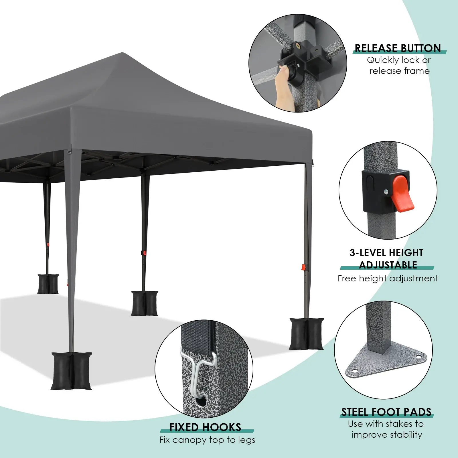Pavilion Popup Gazebo 3x6m Waterproof Folding Gazebo Tent Party Tent with 4 Side Panels 6 Sandbag UV 50+ Height Adjustable 2-3M