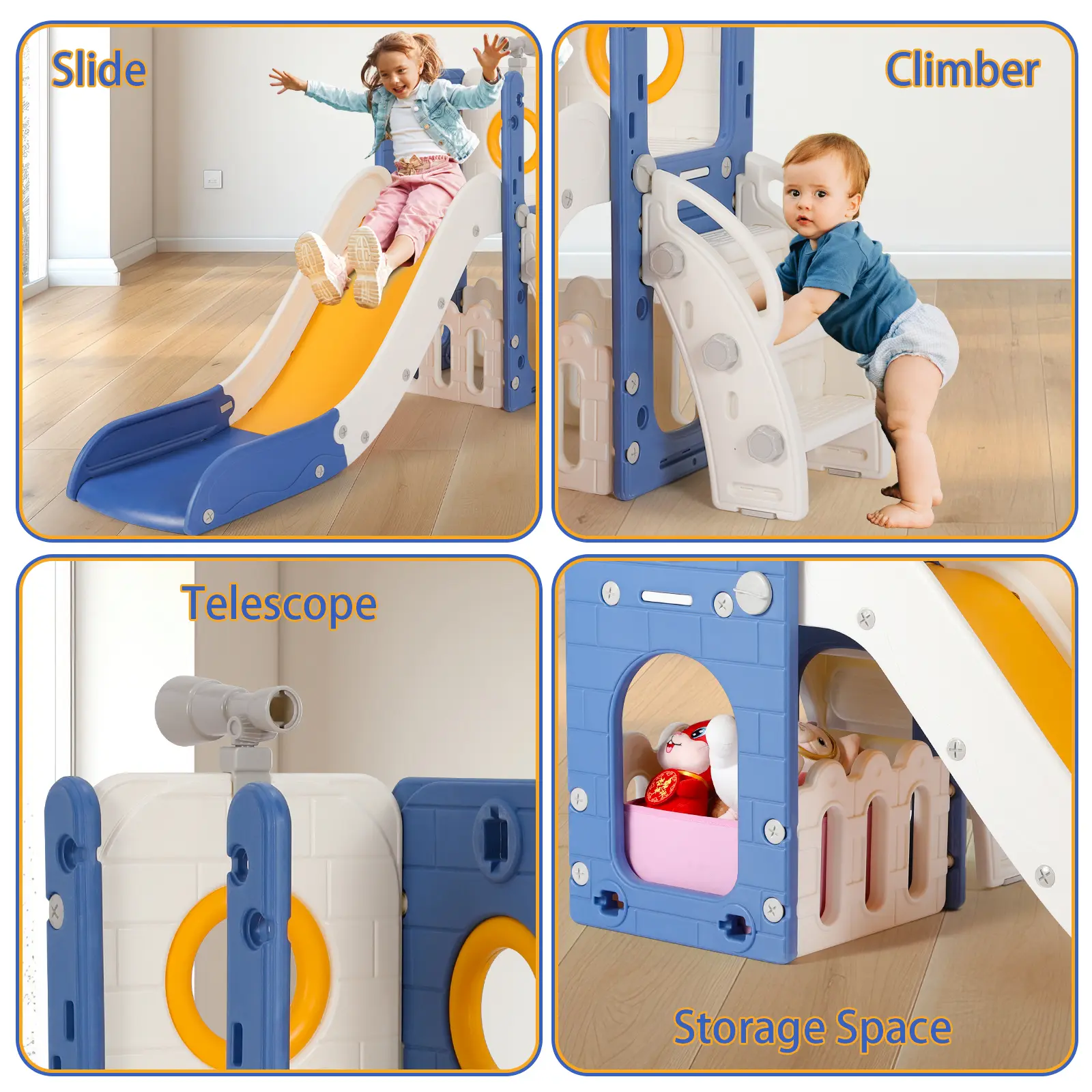 Sturdy Toddler Slide with Basketball Hoop Plastic Kids Slide Climber with Anti-Slip Steps Indoor Outdoor Children Toy Playground