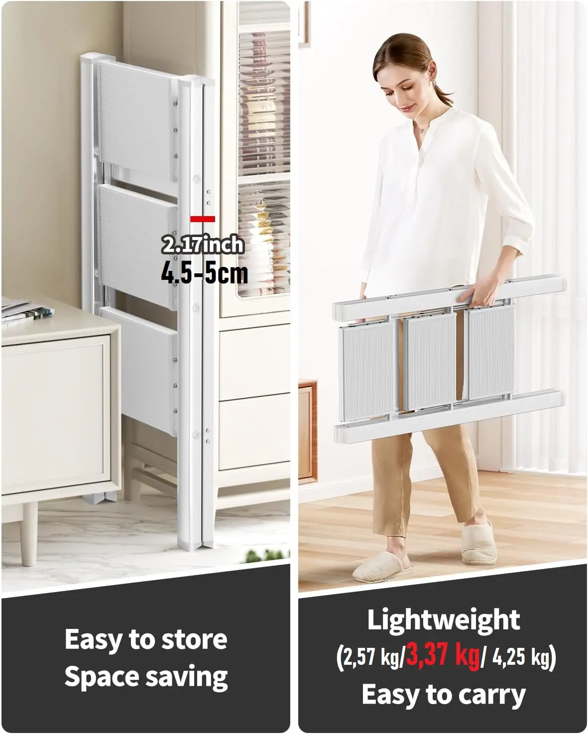 3/4 Step Ladder, Stepping Ladder with Wide Rungs,Folding Aluminum Ladder with Non-Slip Feet, Portable Lightweight Ladder 150kg