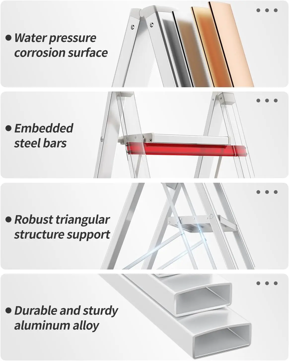 3/4 Step Ladder, Stepping Ladder with Wide Rungs,Folding Aluminum Ladder with Non-Slip Feet, Portable Lightweight Ladder 150kg