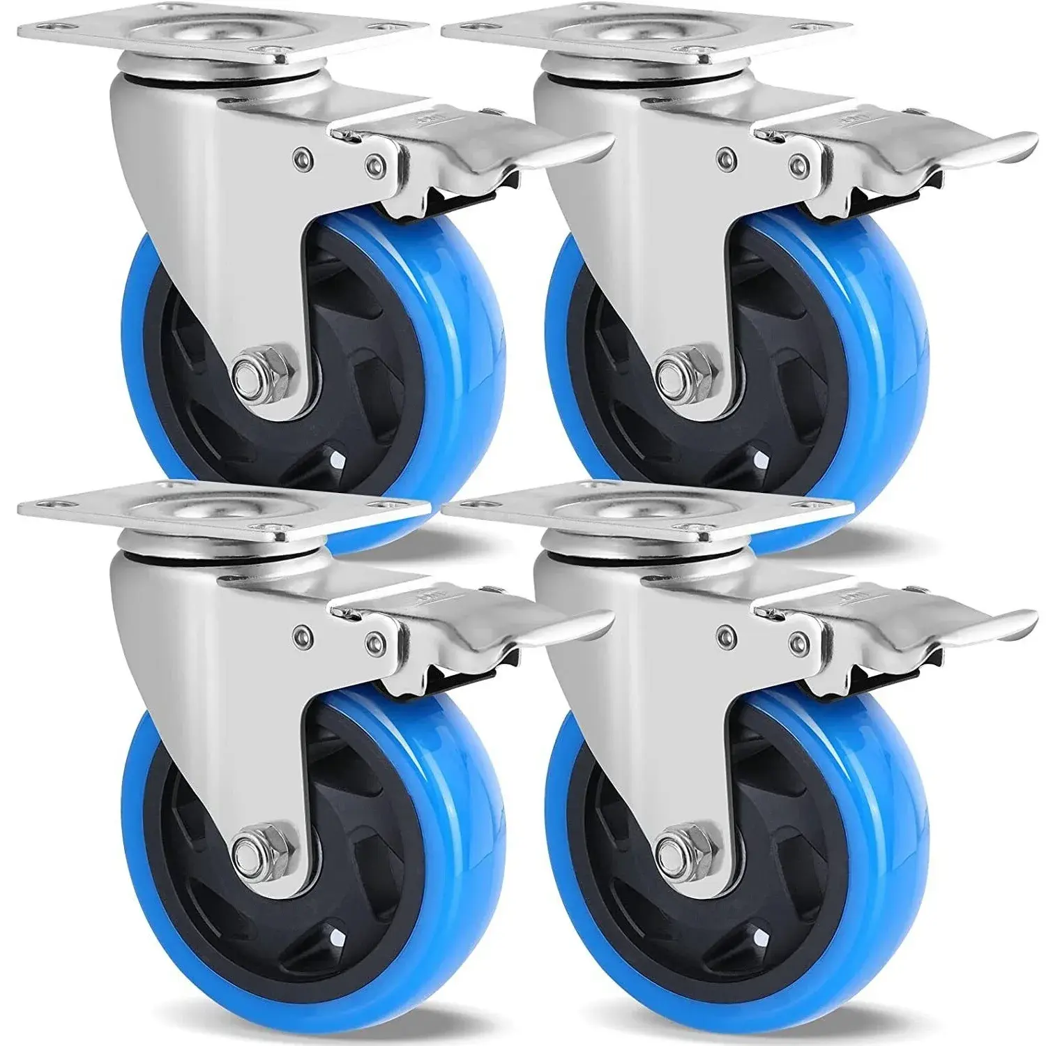 Set of Transport Rollers 100mm for Industrial Transport & Logistics 4/8x Swivel Casters with Brake, 150kg per Wheel