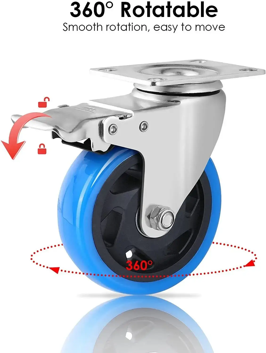 Set of Transport Rollers 100mm for Industrial Transport & Logistics 4/8x Swivel Casters with Brake, 150kg per Wheel