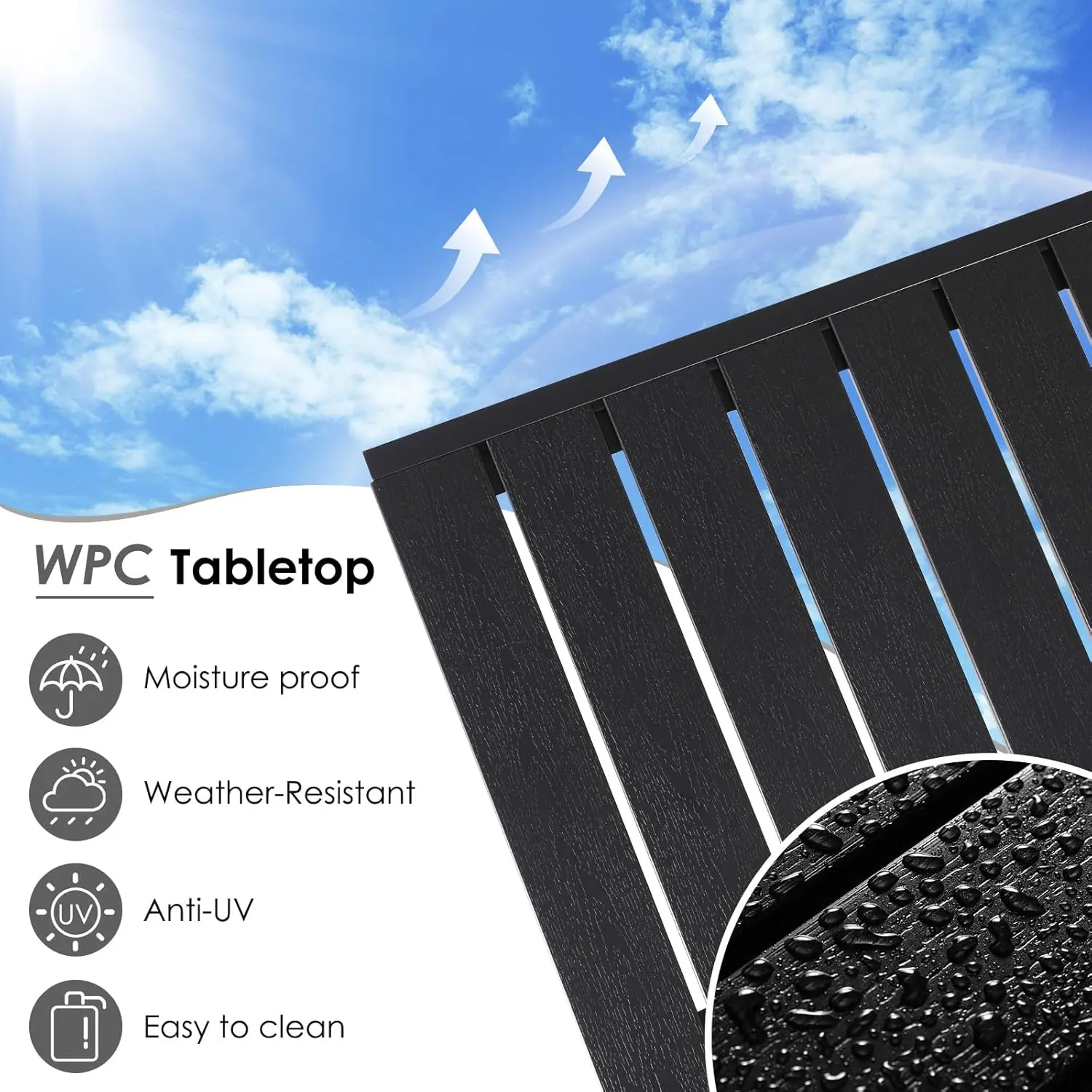 Garden Table Aluminum +Wood-plastic WPC,110 x 70 cm Dining Table, Bistro Balcony Patio Table,Heat and Weather Resistant,Non-slip