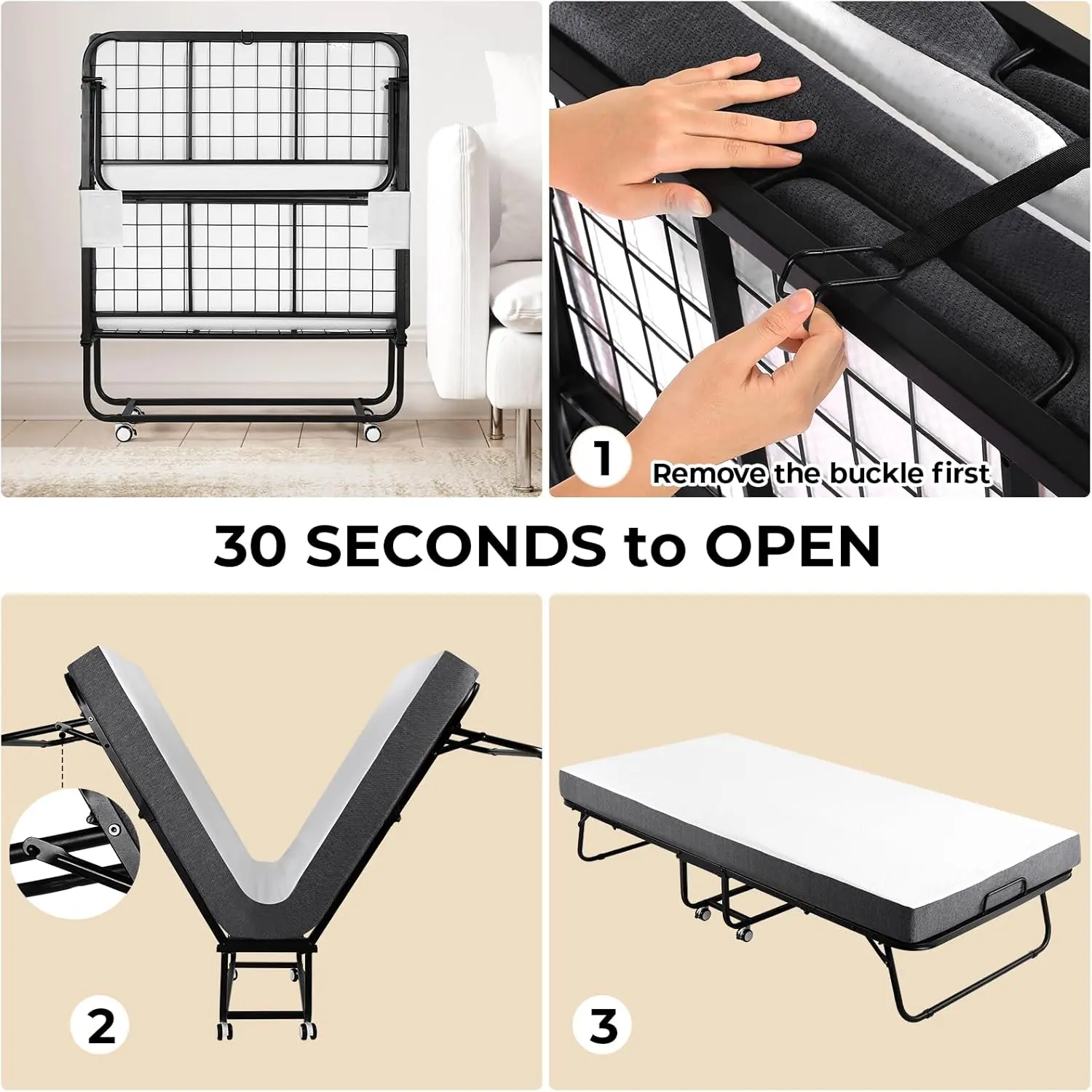 Folding Bed with Mattress, Lang Folded Bed, Rollaway Bed Guest Bed Portable Foldable Extra for Adults, Fold up 4" Memory Foam