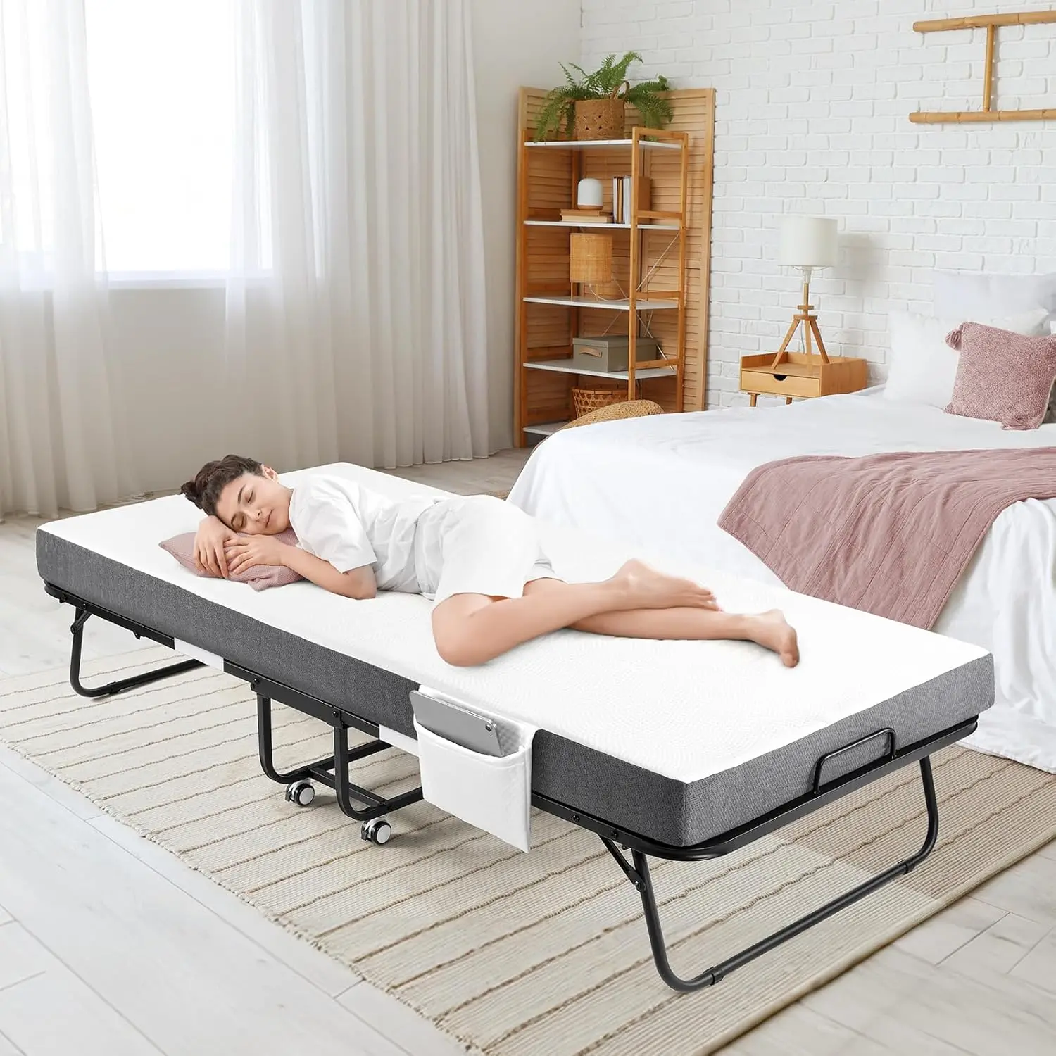 Folding Bed with Mattress, Lang Folded Bed, Rollaway Bed Guest Bed Portable Foldable Extra for Adults, Fold up 4" Memory Foam