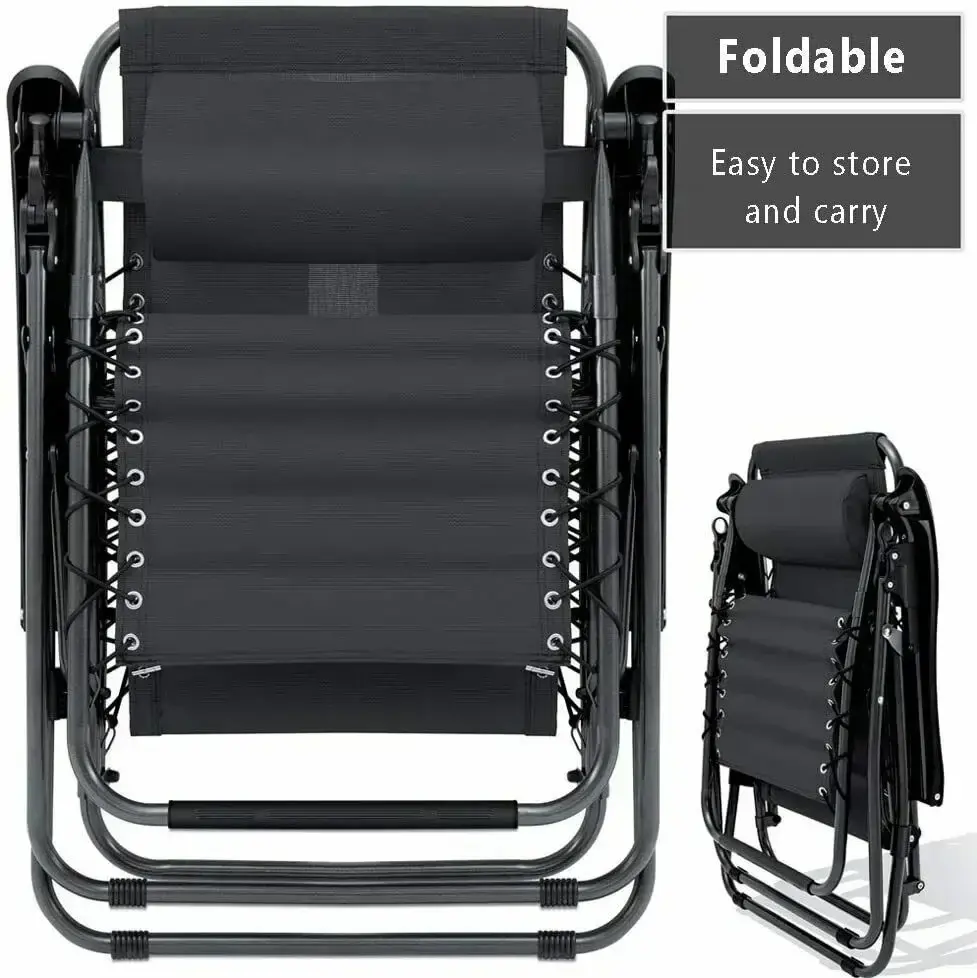 2Pcs Outdoor Foldable Chair, Zero Gravity Chair with Armrest, Cup Holder, Folding Chair Camping Lounge Patio Lawn Recliner