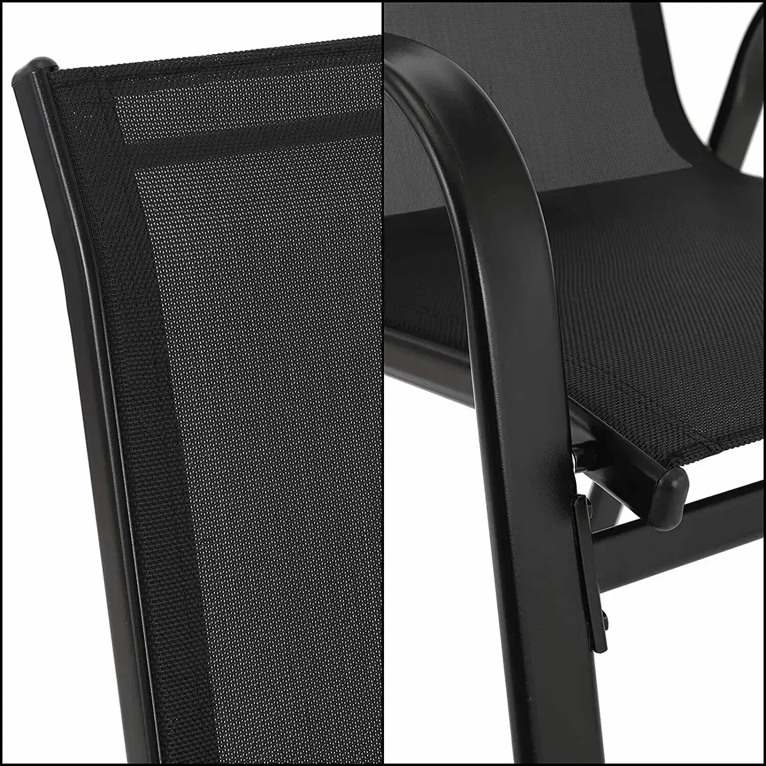 4 Metal Outdoor Chair Set Stackable Patio Textilene Dining Chair Stack Metal Frame Set of 4, Load Weight 150kg, Black,Brown,Gray