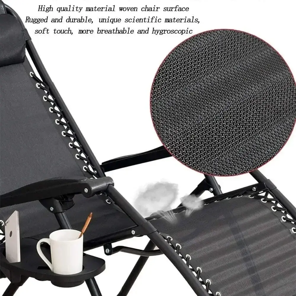 2Pcs Outdoor Foldable Chair, Zero Gravity Chair with Armrest, Cup Holder, Folding Chair Camping Lounge Patio Lawn Recliner