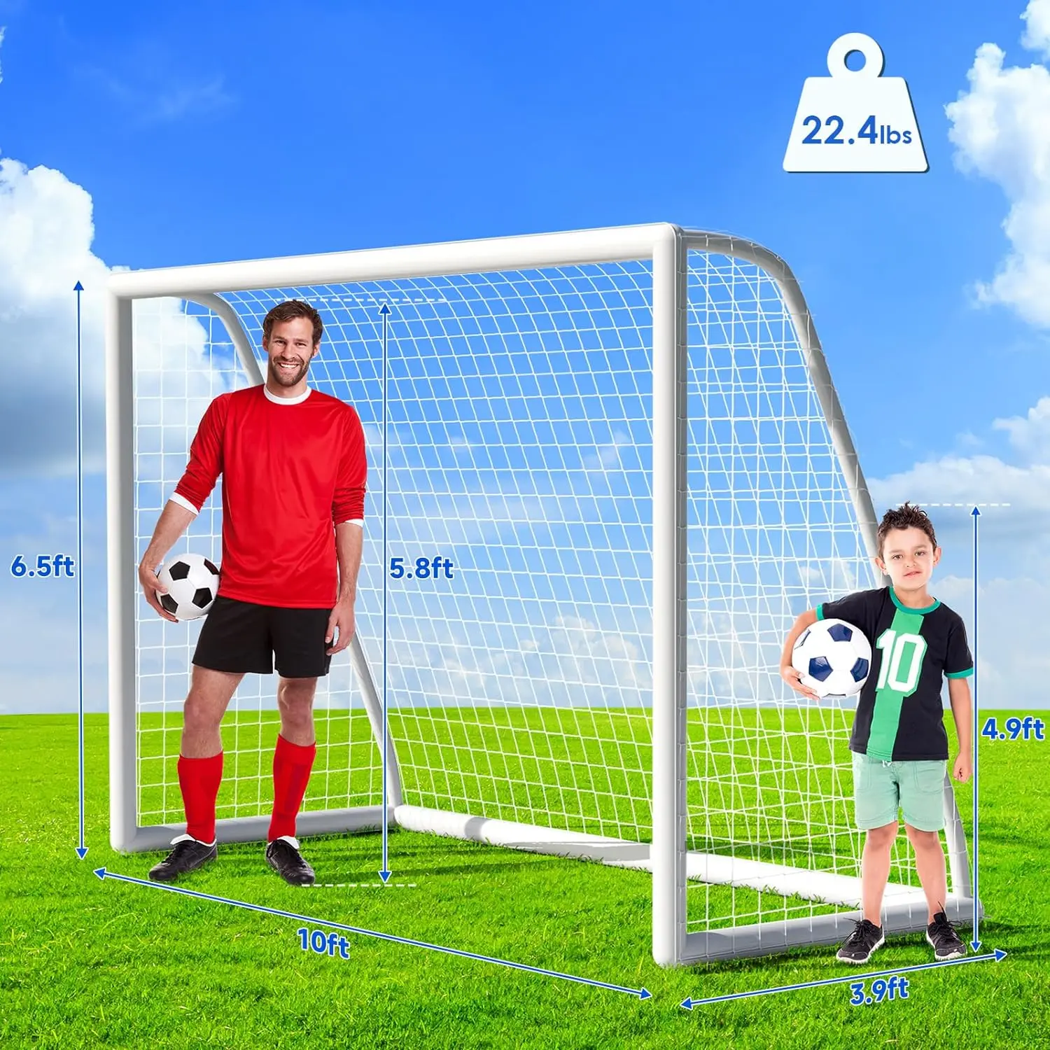 10x6.5ft Soccer Goal Set Weatherproof PVC Frame W/ 2xFootball Net, Backyard Portable Soccer Goal Ground Stakes for Kids, Adults
