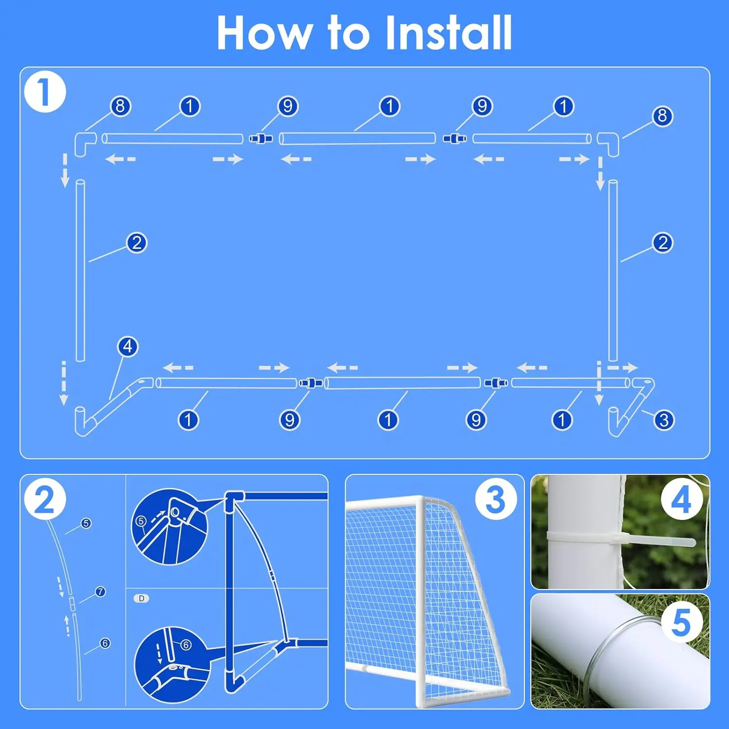 10x6.5ft Soccer Goal Set Weatherproof PVC Frame W/ 2xFootball Net, Backyard Portable Soccer Goal Ground Stakes for Kids, Adults