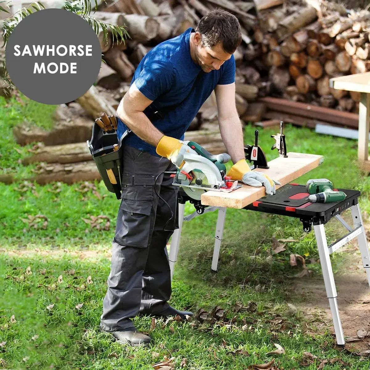 Multifunctional Folding Work Table, 7 in 1 Work Benches for Garage, as Portable Workbench, Sawhorse, Scaffold, Platform