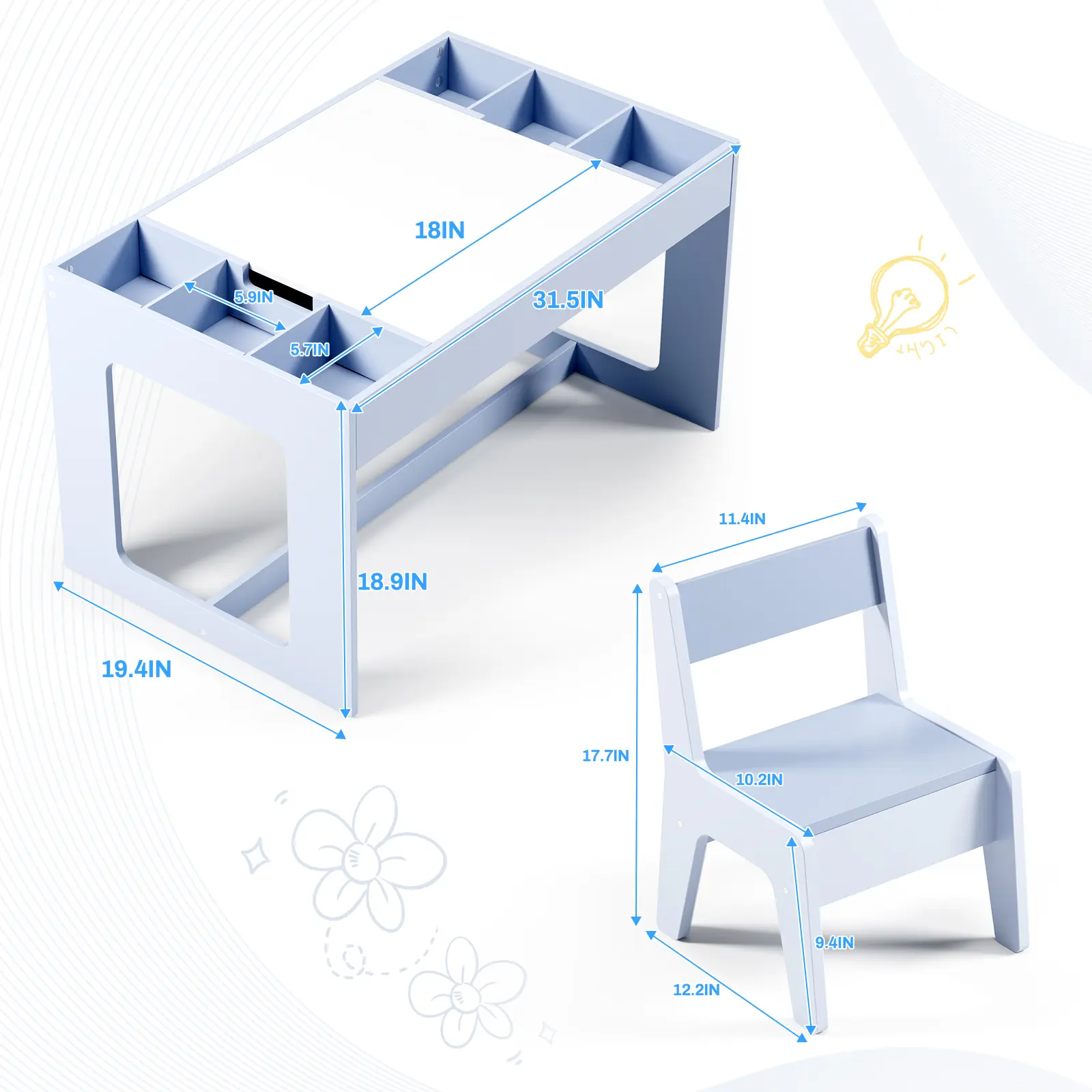 Wooden Toddler 3 in 1 Kids Table and 2 Chairs Set with Storage, Children Activity Table for Boys and Girls