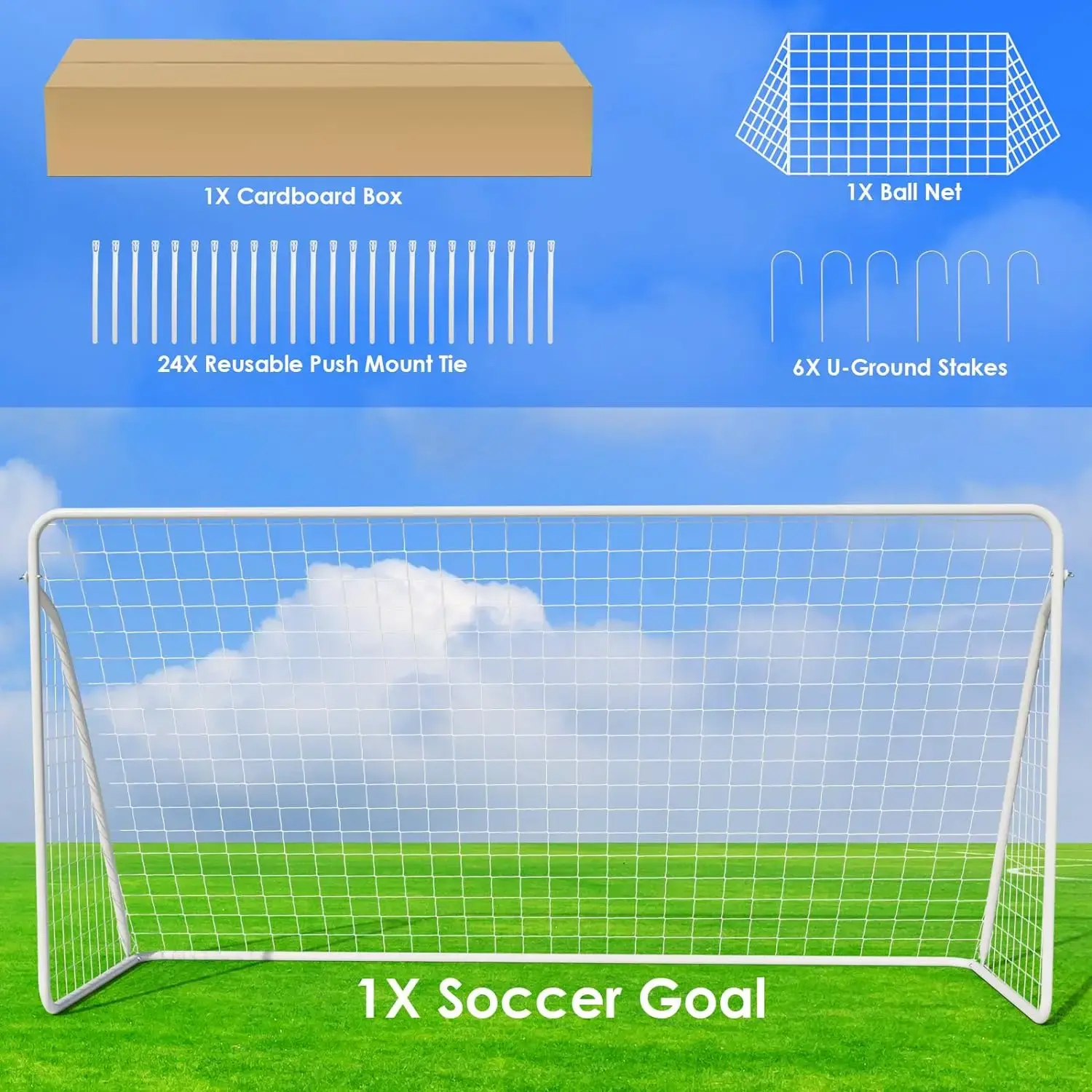 Soccer Goal Set 12x6 FT for Backyard Portable Soccer Goal Ground Stakes for Kids, Adults Weatherproof Metal Frame, Football Net