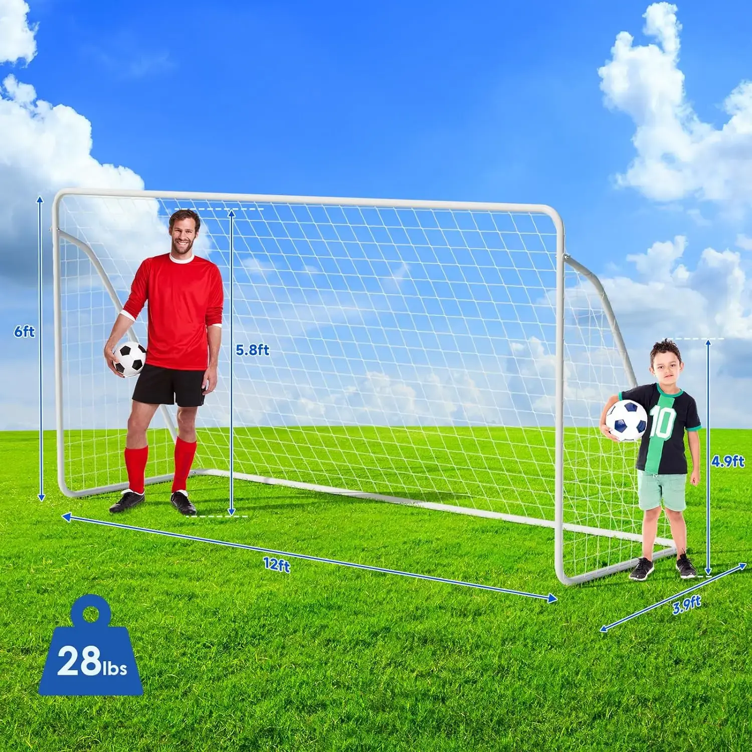 Soccer Goal Set 12x6 FT for Backyard Portable Soccer Goal Ground Stakes for Kids, Adults Weatherproof Metal Frame, Football Net