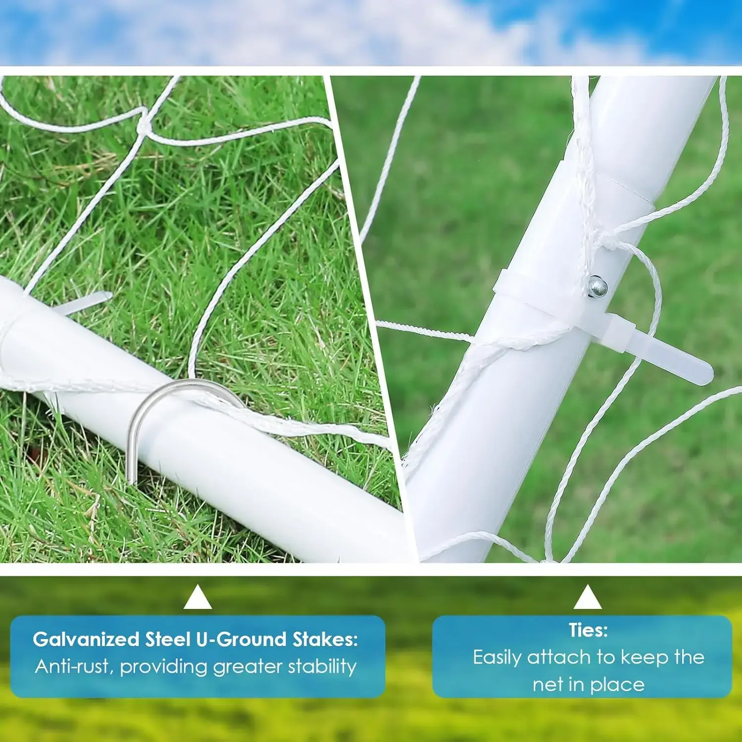 Soccer Goal Set 12x6 FT for Backyard Portable Soccer Goal Ground Stakes for Kids, Adults Weatherproof Metal Frame, Football Net