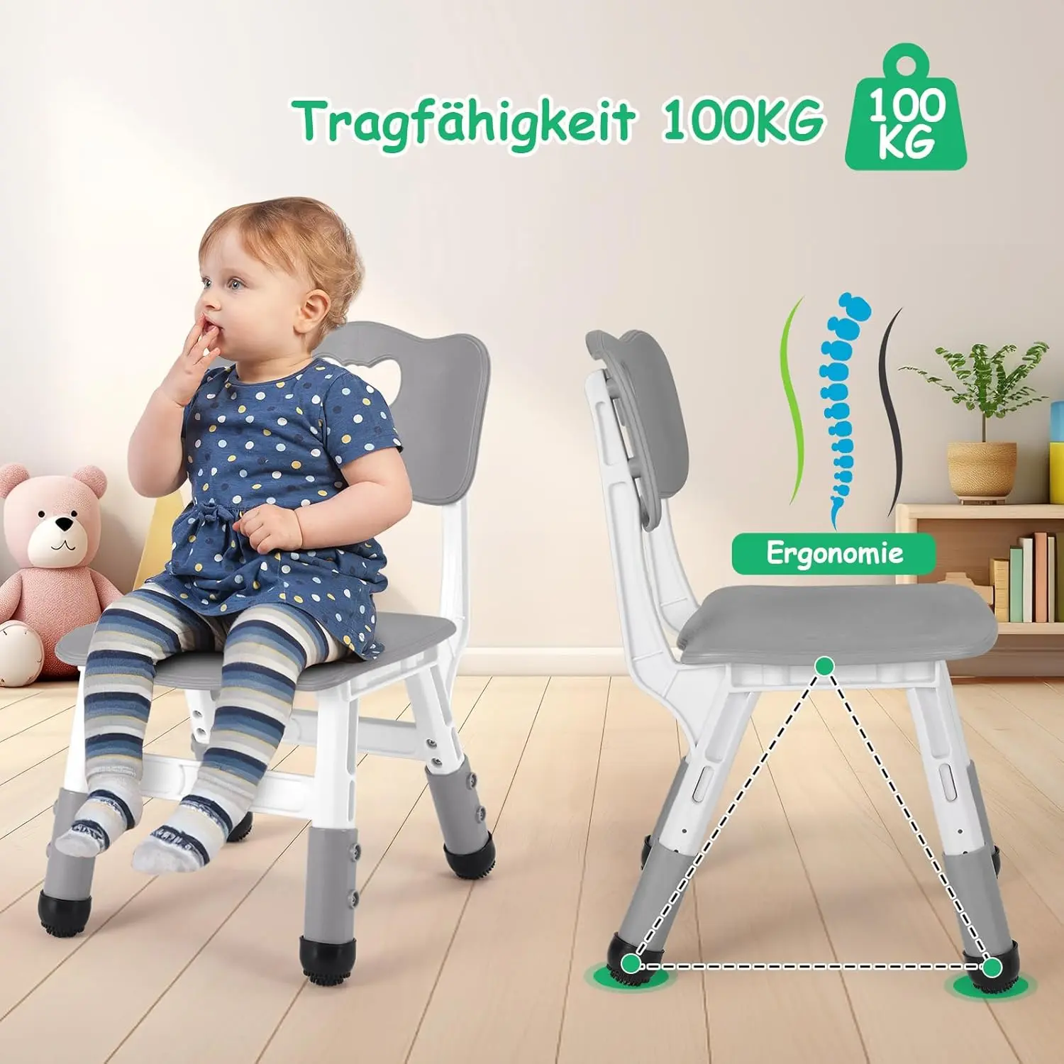 2pcs Stackable School Chairs Kids Chairs Toddler Chair Height Adjustable Stools Ottomans