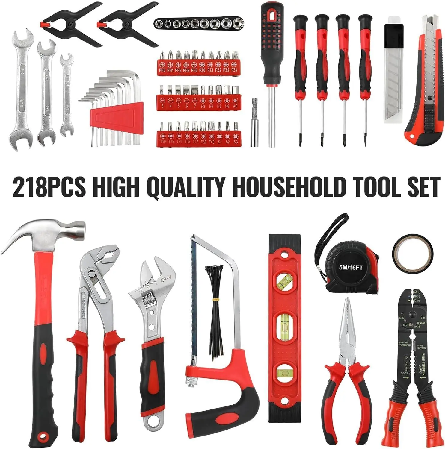218-Piece Household Tool Kit Auto Repair Tool Set Tool Kits Homeowner Plier, Screwdriver Set Socket Kit and Toolbox Storage Case