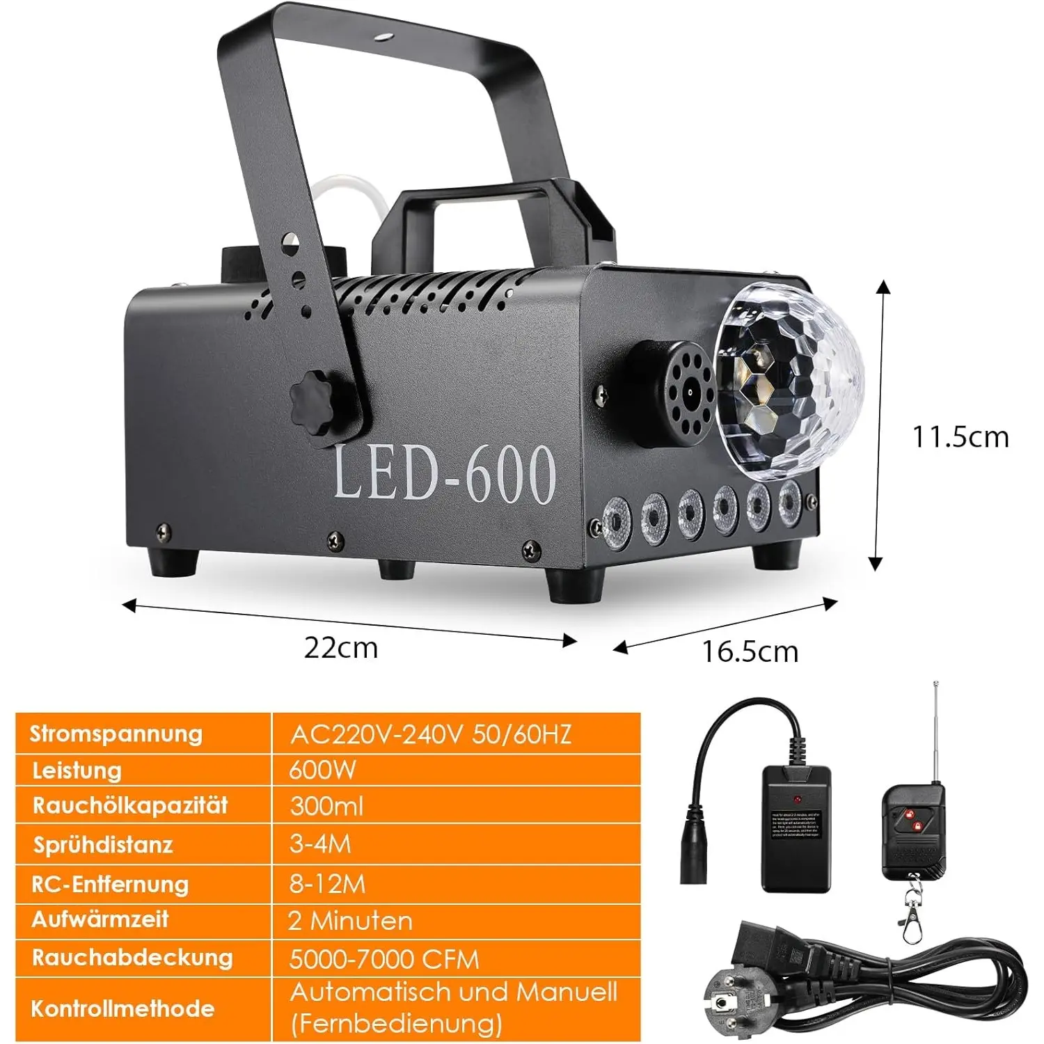 Fog Machine with Disco Ball, 600W 5000CFM Smoke Machine, 6 LED RGB Light Fog Machine, Automatic Spray Function, for Christmas