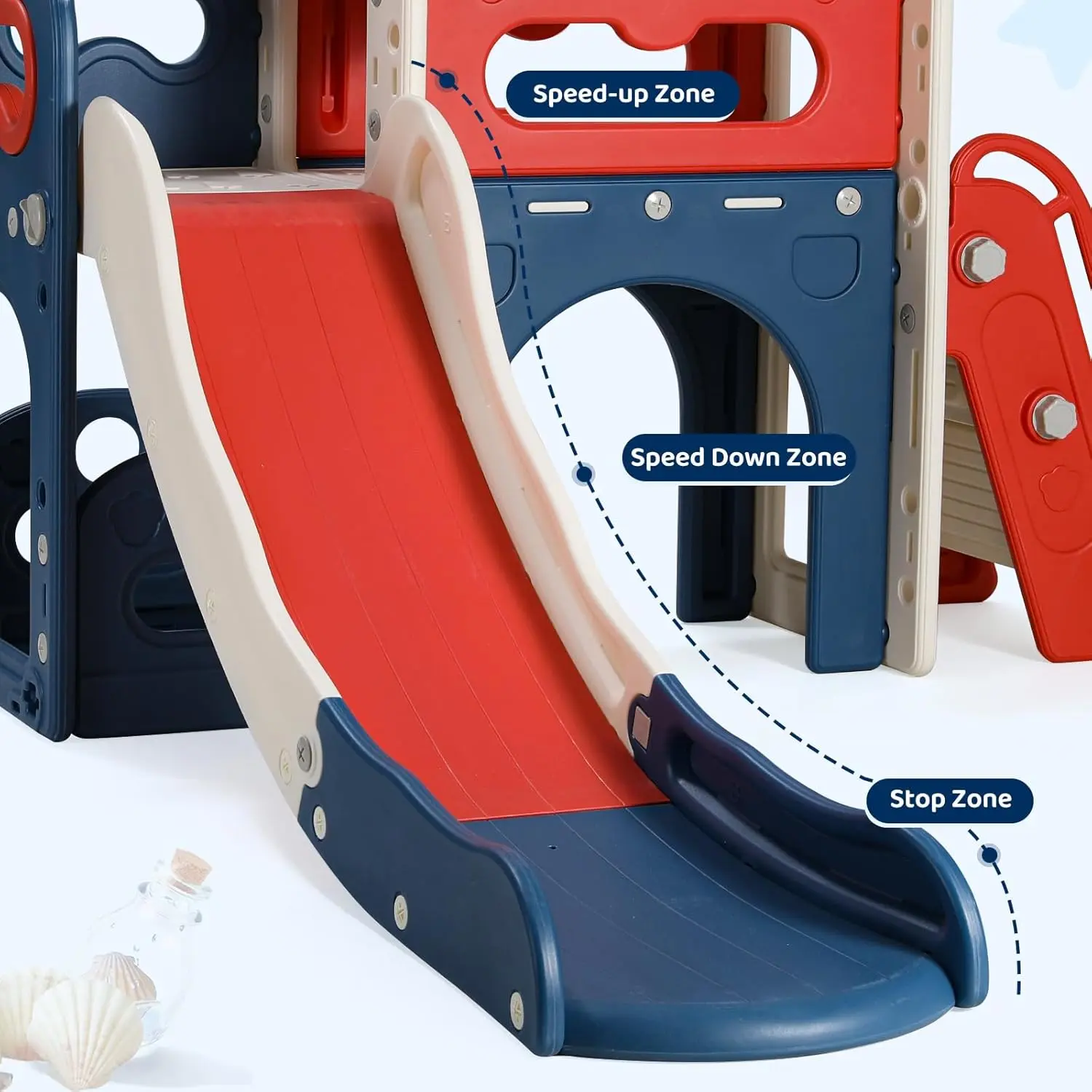 8-in-1 Large Toddler Slide, L-Shaped Kids Slide Long Slope, Baby Climber Slide Playset Enclosed Steps,Telescope,Basketball Hoop