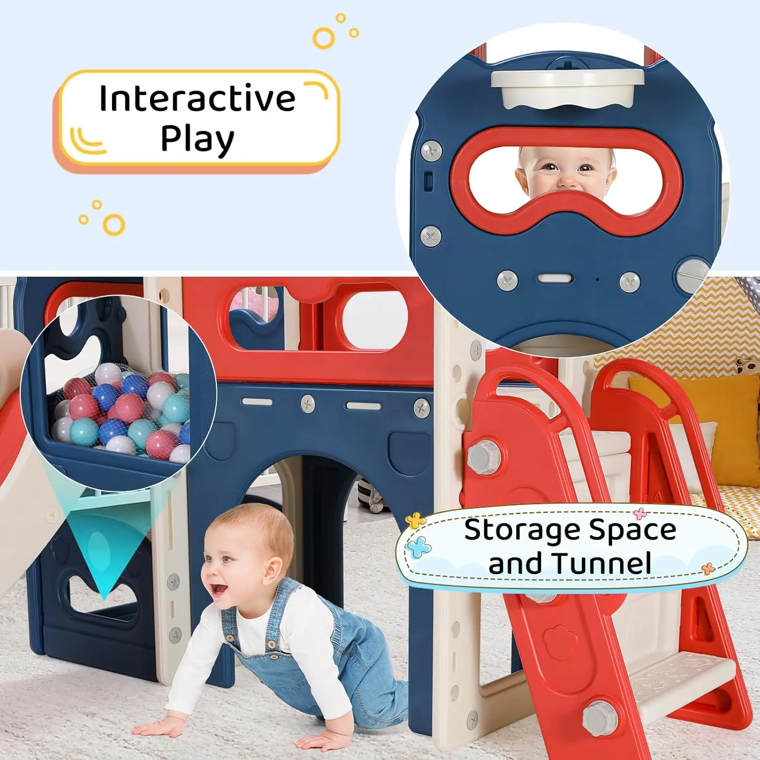 8-in-1 Large Toddler Slide, L-Shaped Kids Slide Long Slope, Baby Climber Slide Playset Enclosed Steps,Telescope,Basketball Hoop
