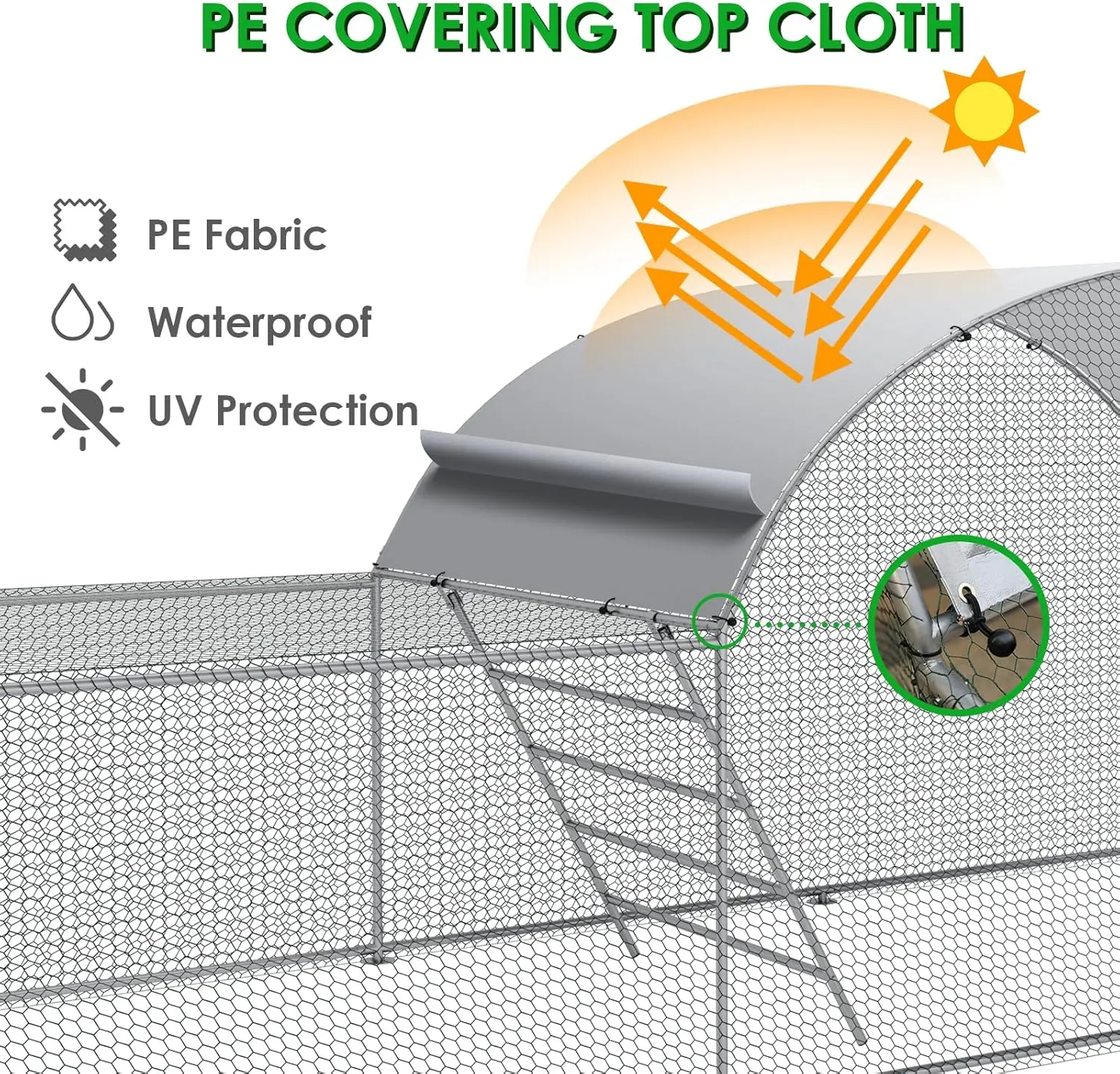 23ft Metal Chicken Coop, 3-Room Dome-Roof Poultry Pen, Large Hen Run Enclosure, Walk-in Galvanized Duck Rabbit Cage House L 7M
