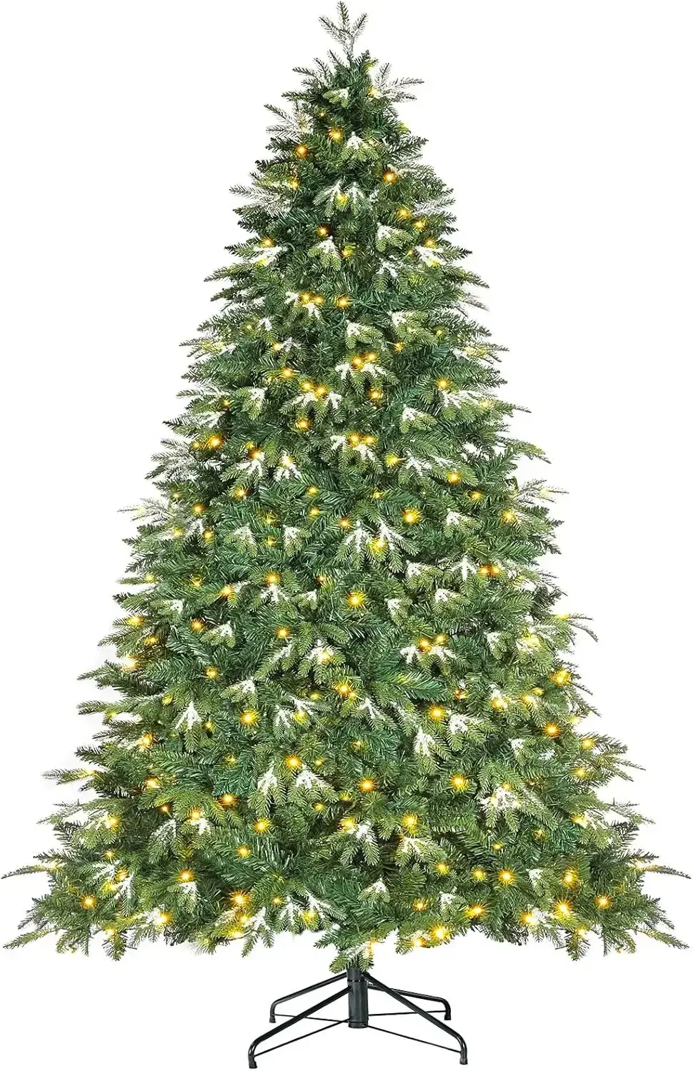 Ice Crystal Snow Spruce Artificial Holiday Xmas Tree w/ Branch Tips, Prelit Christmas Tree, Warm Lights, Auto-Expanded Hinges