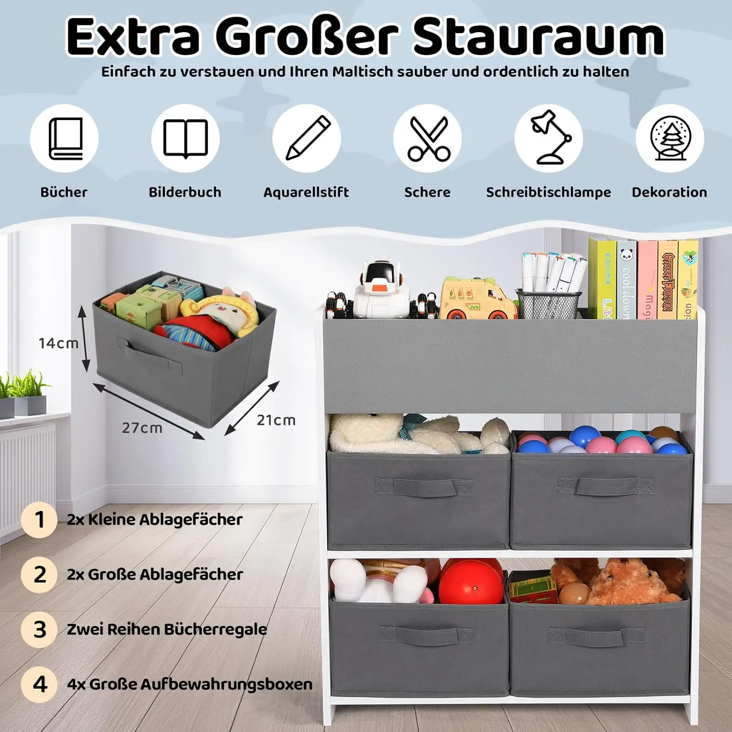 AuAg 2 in1 Children Table and Chair Art Table Wooden Children Play Activity Drawing Kids Wooden Craft Table with Storage Shelves