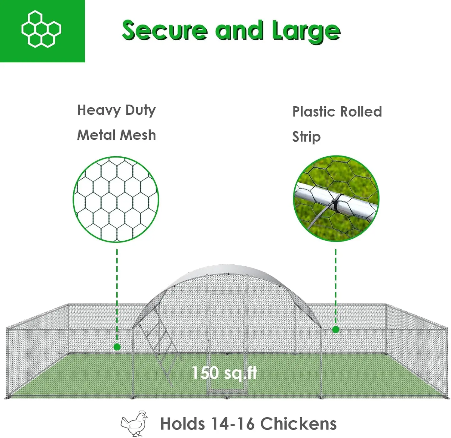 23ft Metal Chicken Coop, 3-Room Dome-Roof Poultry Pen, Large Hen Run Enclosure, Walk-in Galvanized Duck Rabbit Cage House L 7M
