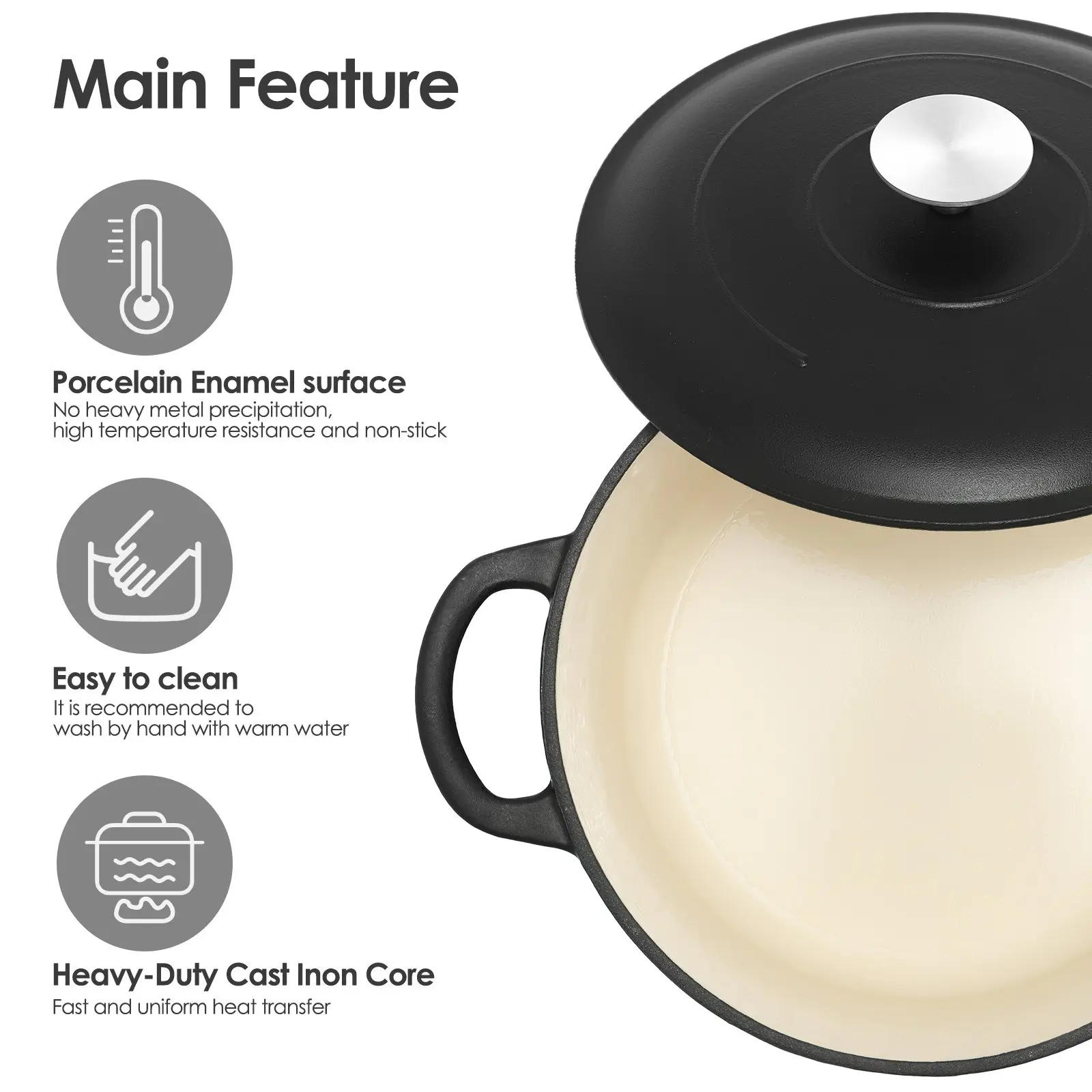 6 Quart Enameled Cast Iron Dutch Oven with Lid – Premium Durability & Oven Safe up to 500°F – Heavy Duty Cookware Perfect