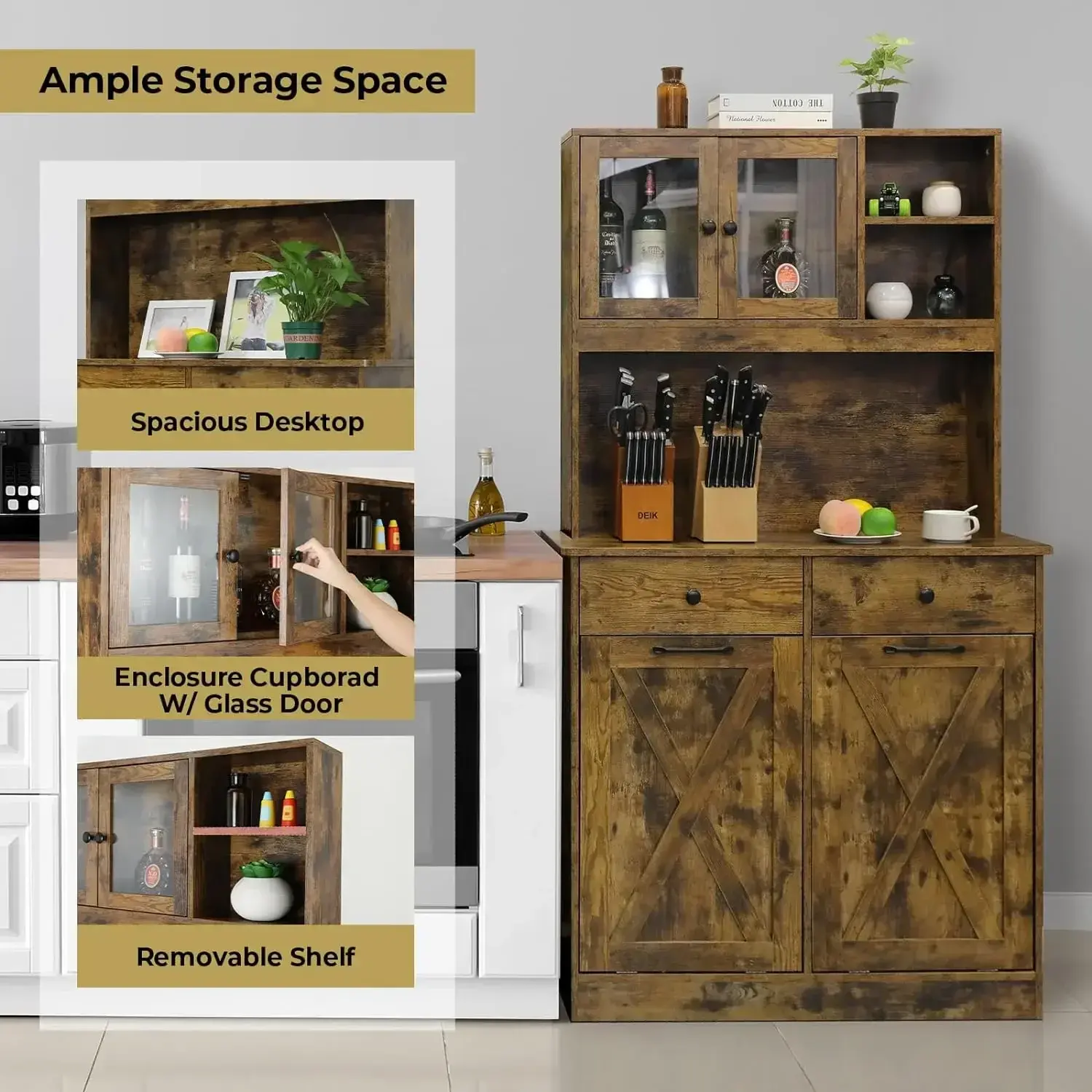 Homfa Kitchen Double Trash Can Wooden Storage Cabinet Freestanding 10X2 Gal Dual Tilt Out Garbage Bin