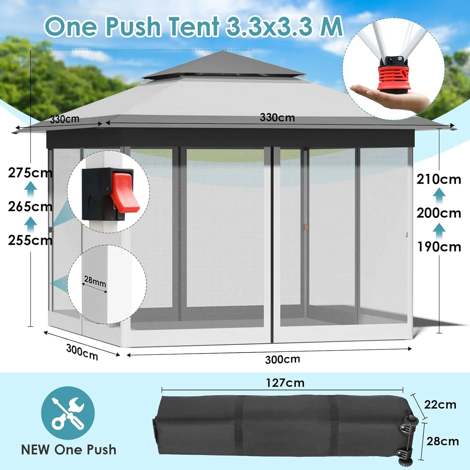 Pop Up Folding Gazebo,Waterproof Garden Party Camping Tent with 4 Mosquito Net