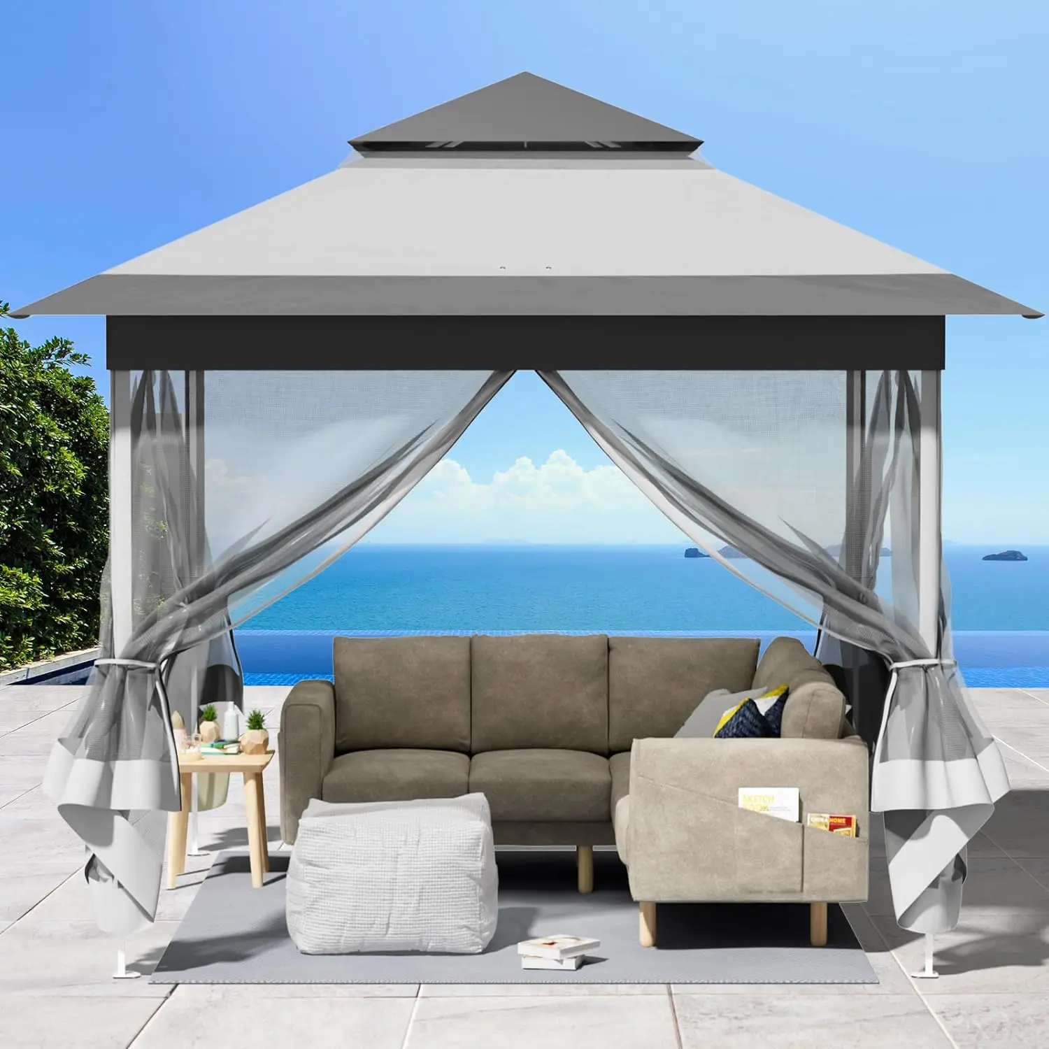 Pop Up Folding Gazebo,Waterproof Garden Party Camping Tent with 4 Mosquito Net