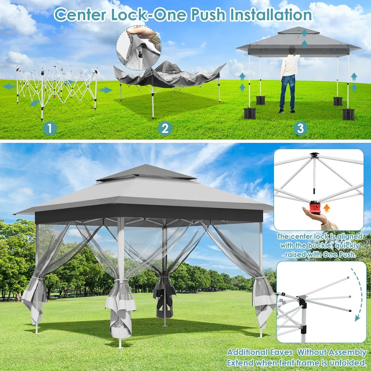Pop Up Folding Gazebo,Waterproof Garden Party Camping Tent with 4 Mosquito Net
