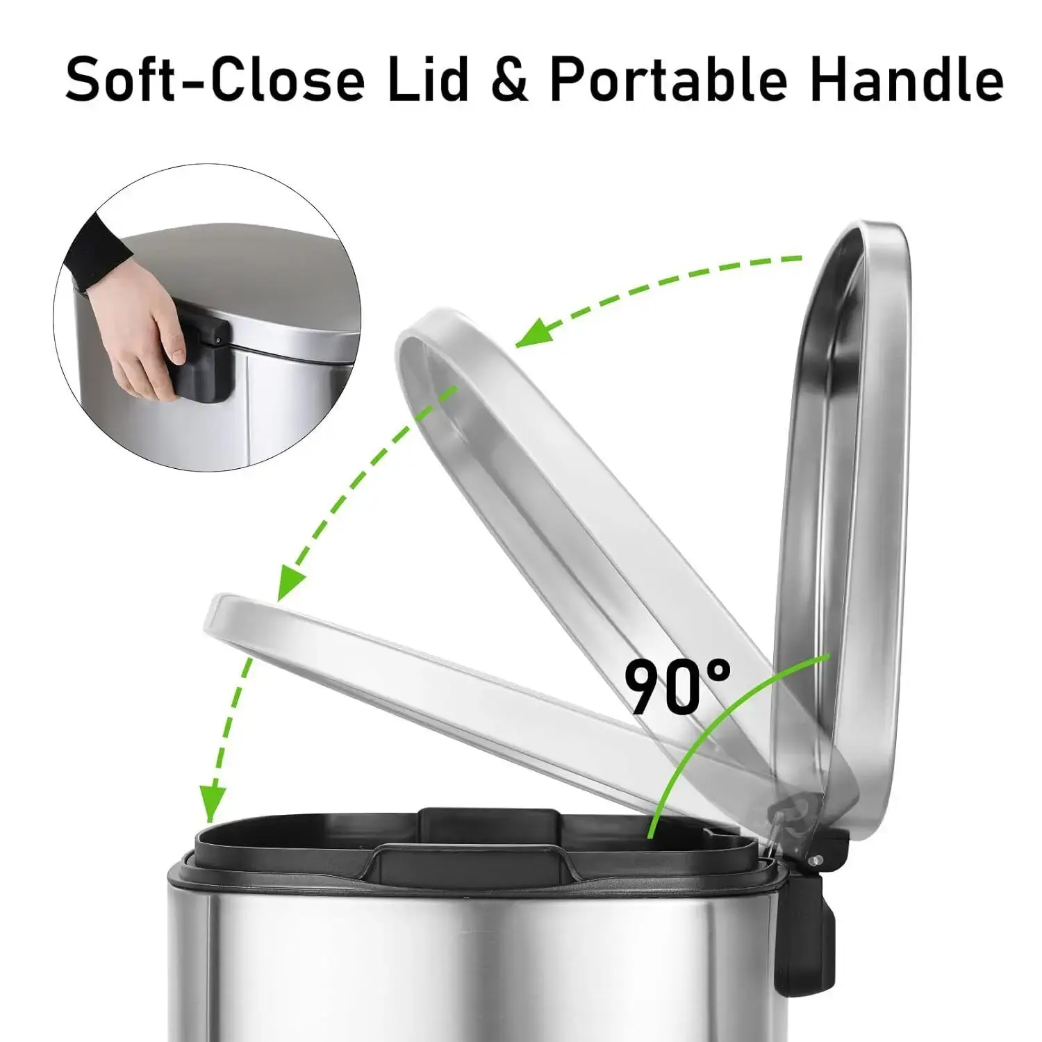 Kitchen Trash Garbage Can 50L+5L  Soft-Close, Smudge Resistant Trash Can with Foot Pedal-Brushed Stainless Steel, Satin Nickel