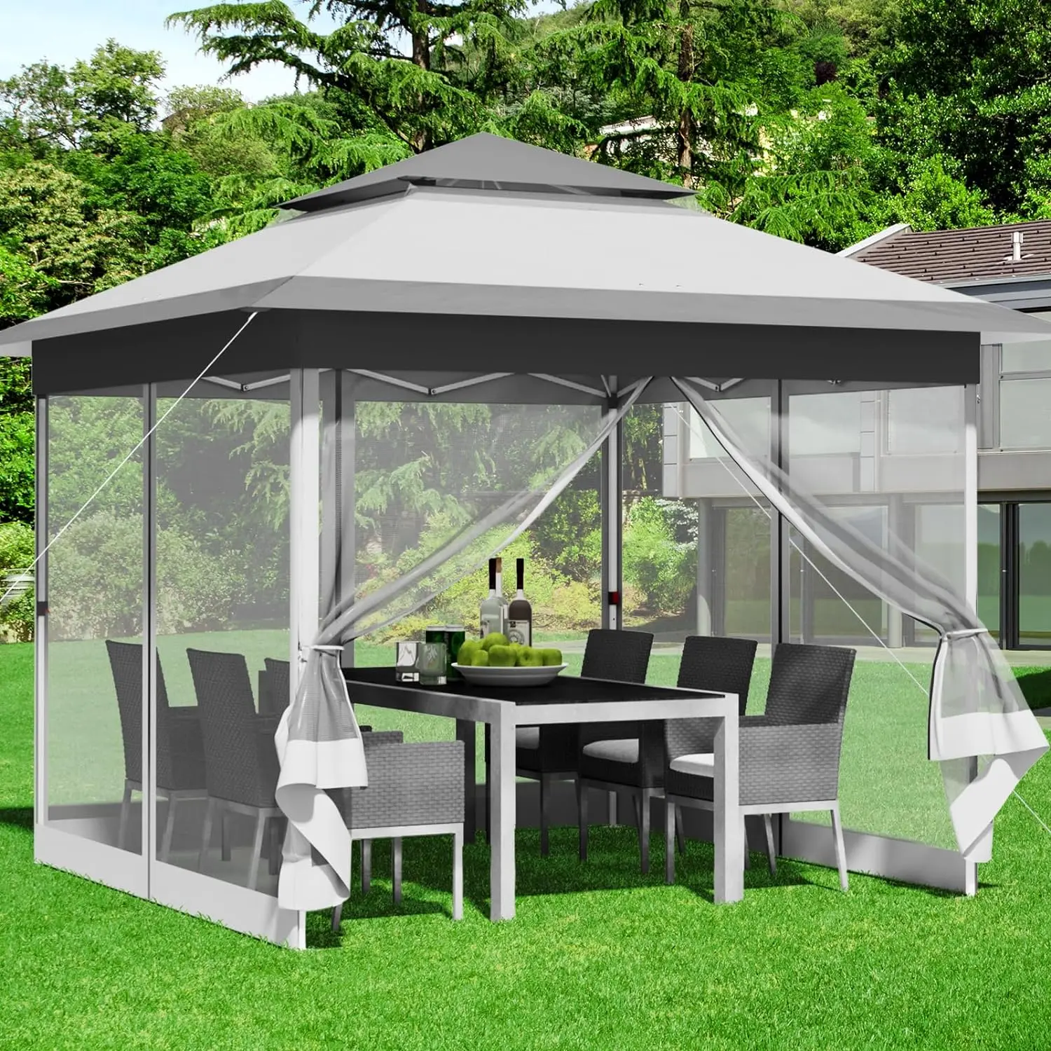 Pop Up Folding Gazebo,Waterproof Garden Party Camping Tent with 4 Mosquito Net