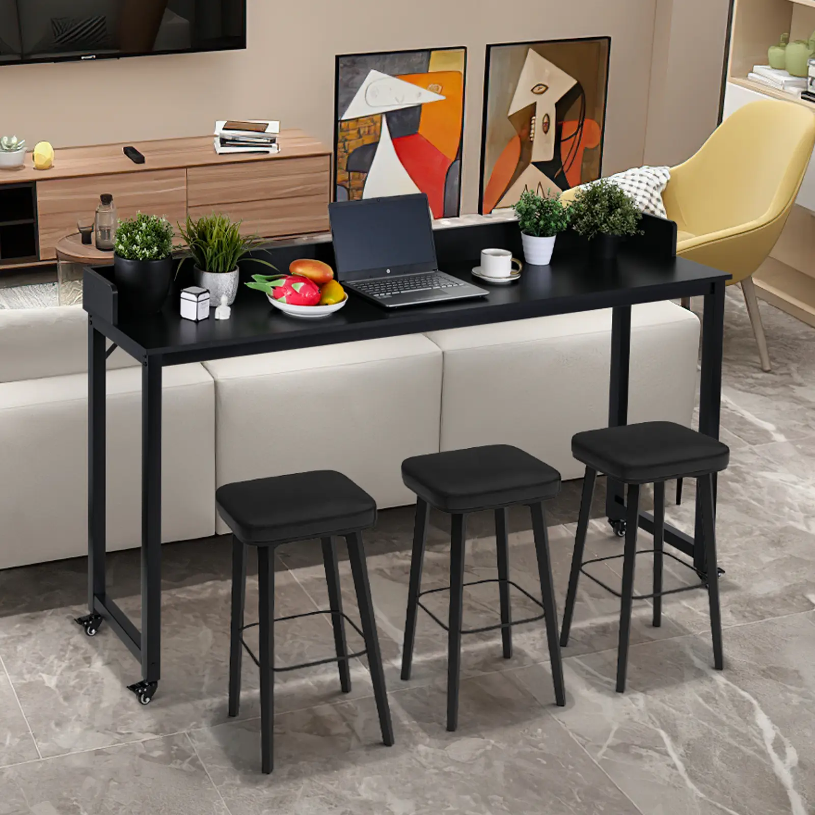 Homfa 70.8'' Overbed Table with Wheels for Full/Queen Size Bed Frame, Mobile Computer Desk Standing Workstation Laptop Cart