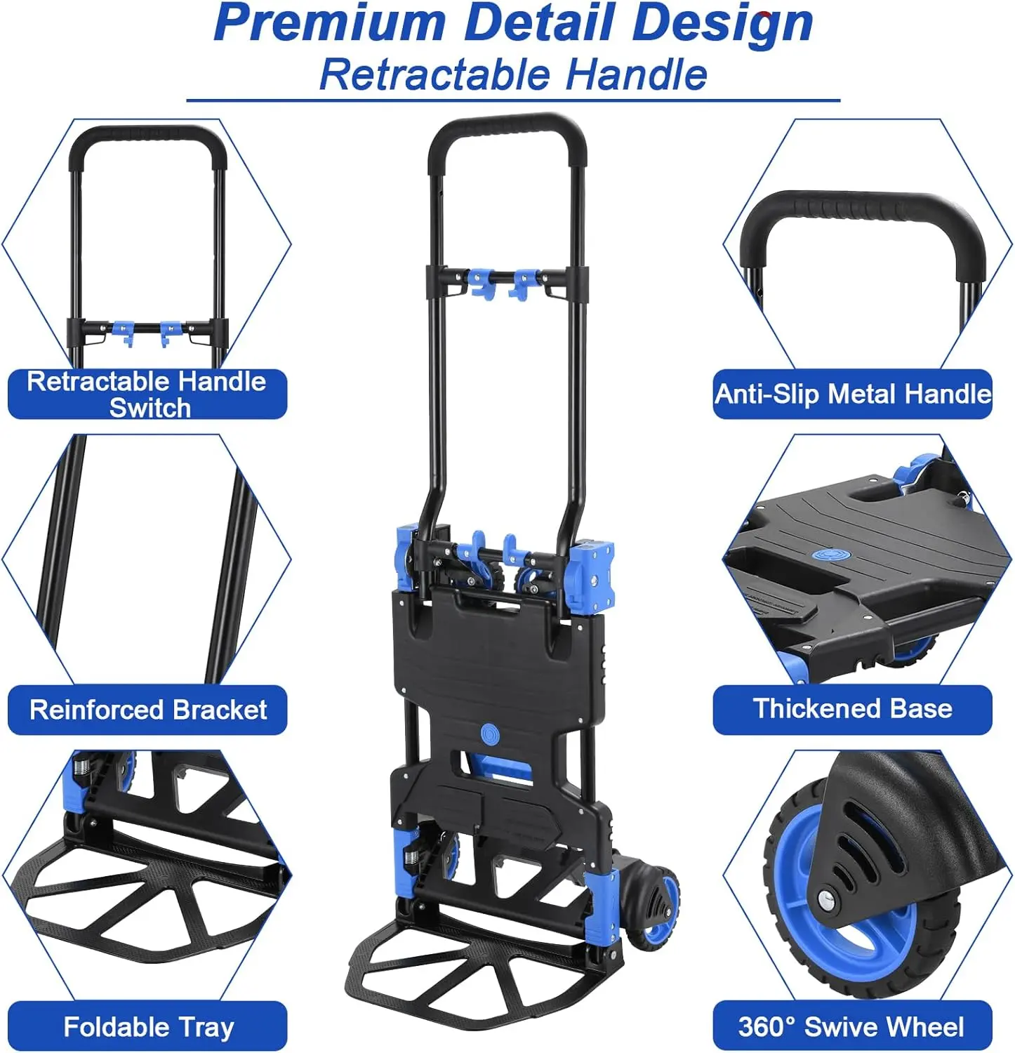 2-in-1 Hand Truck Dolly Folding Basket, 330LBS Platform Cart Dolly, Collapsible Utility Luggage Dolly Cart, W/Retractable Handle