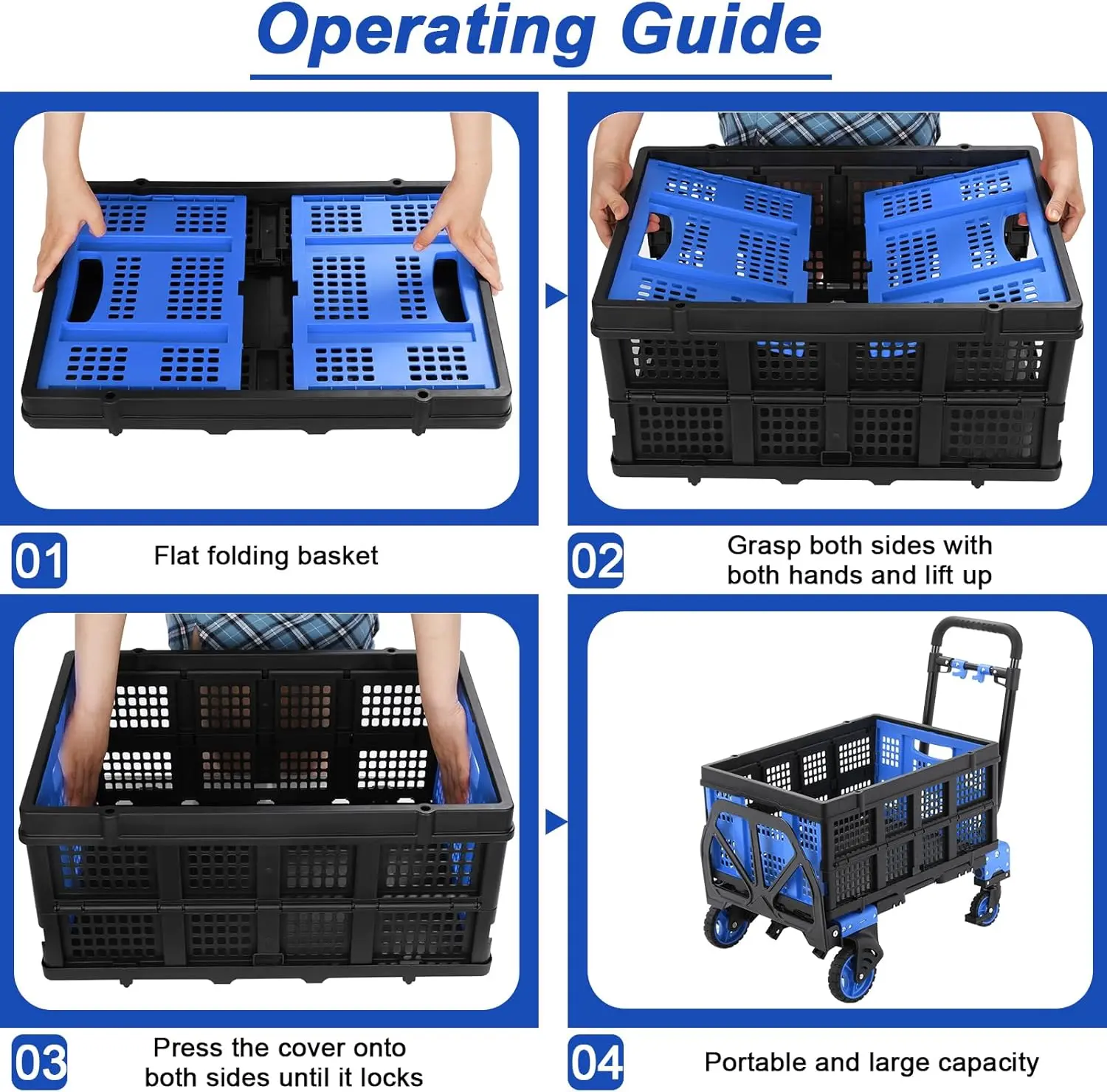 2-in-1 Hand Truck Dolly Folding Basket, 330LBS Platform Cart Dolly, Collapsible Utility Luggage Dolly Cart, W/Retractable Handle