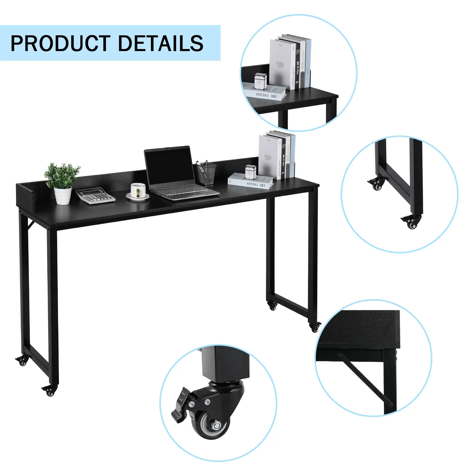 Homfa 70.8'' Overbed Table with Wheels for Full/Queen Size Bed Frame, Mobile Computer Desk Standing Workstation Laptop Cart