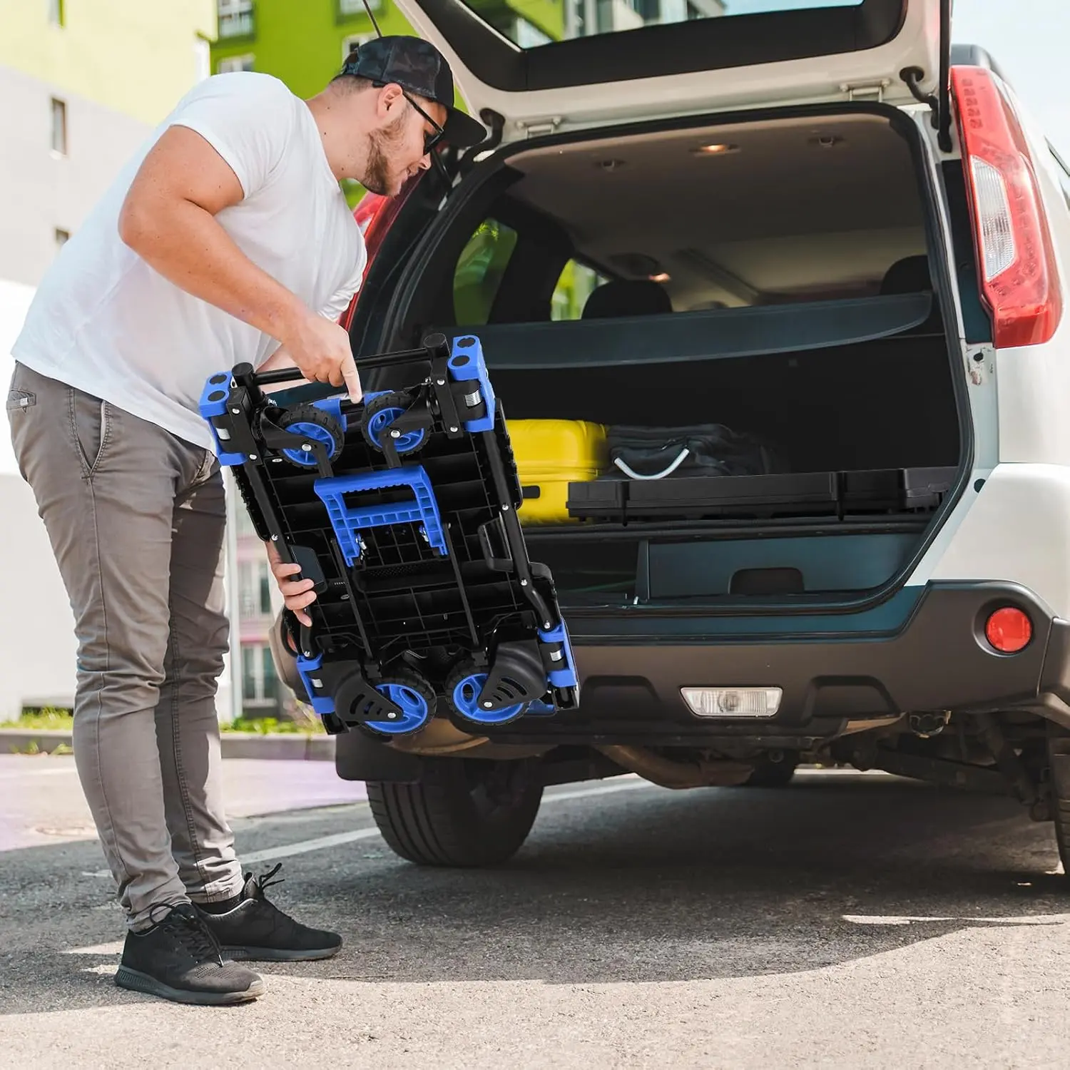 2-in-1 Hand Truck Dolly Folding Basket, 330LBS Platform Cart Dolly, Collapsible Utility Luggage Dolly Cart, W/Retractable Handle