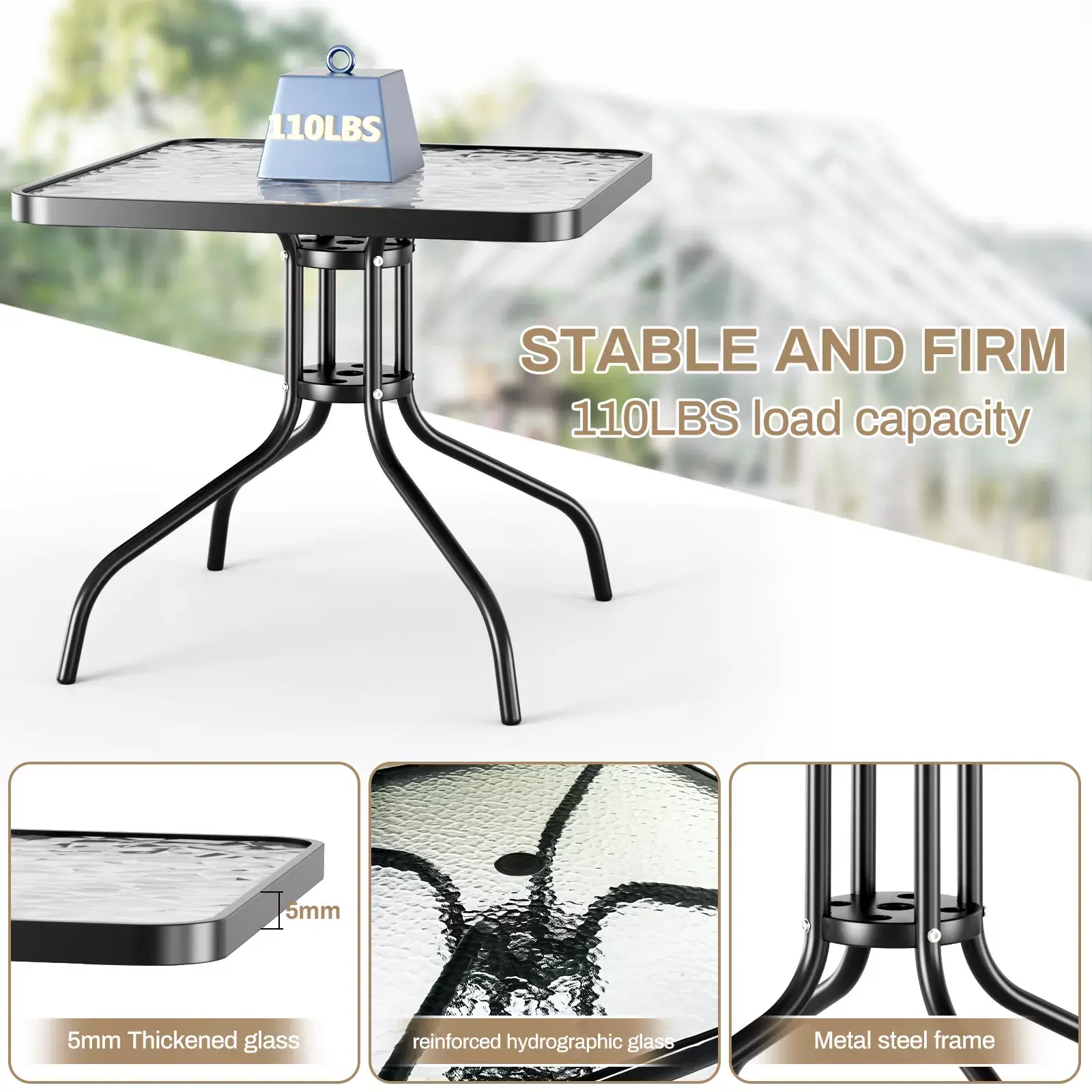 Patio Dining Set 5 Pieces, All Weather Outdoor Furniture W/ 30"x30" Table and 4 Stackable Textilene Chairs, Metal Table & Chairs